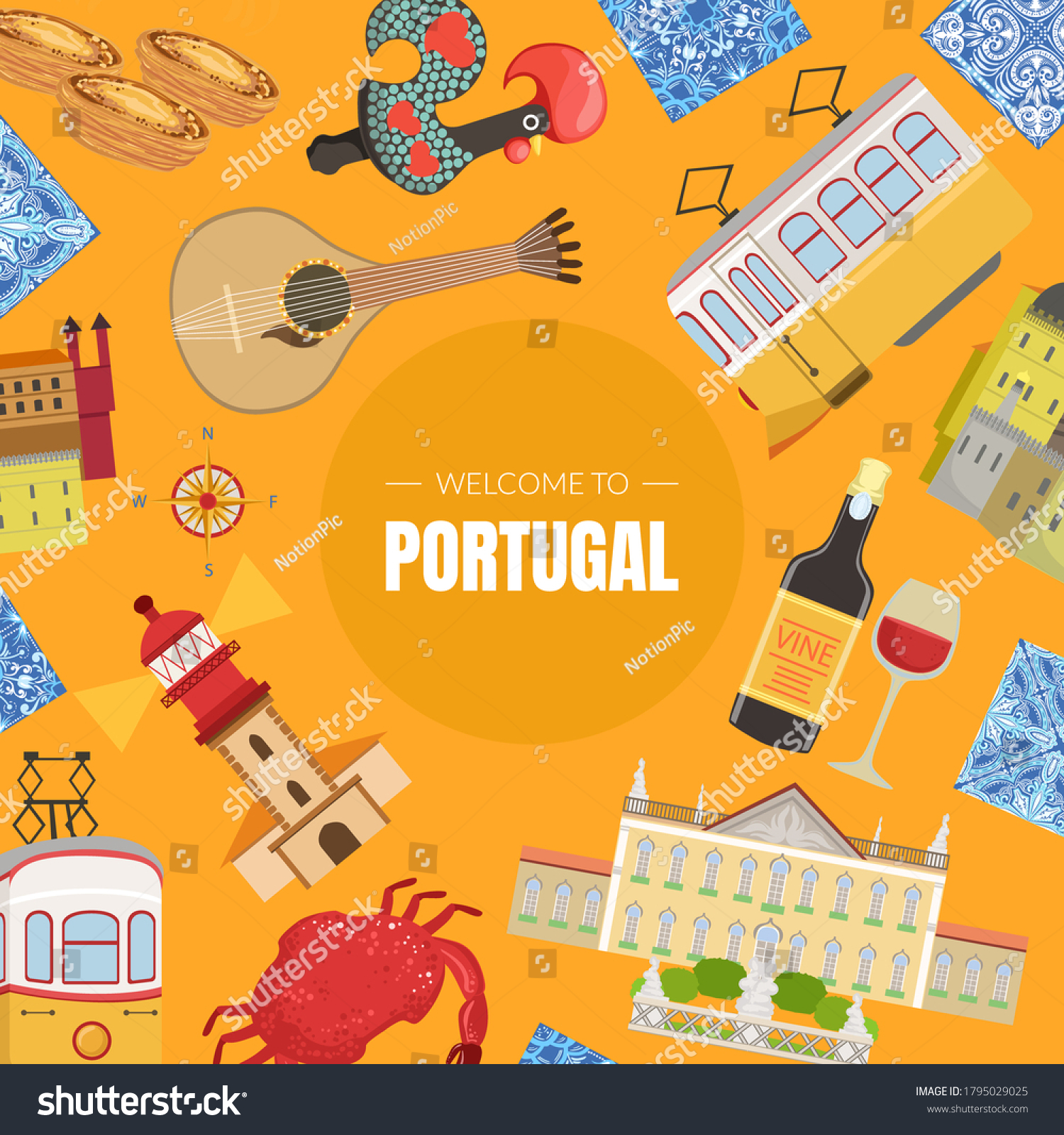 Portugal Banner Template Portuguese Landmarks National Stock Vector ...