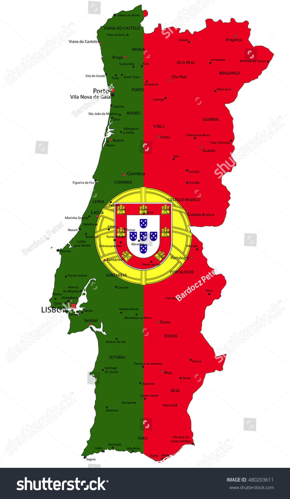 Portugal Highly Detailed Political Map National Stock Vector Royalty Stock Vector Portugal Highly Detailed Political Map With National Flag Isolated On White Background 480203611