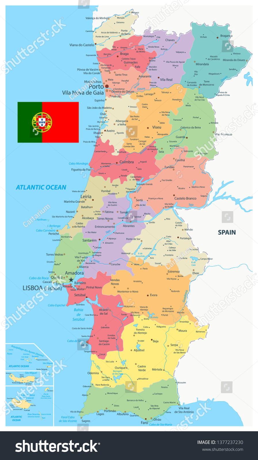 Portugal Map Administrative Divisions Detailed Map Stock Vector ...