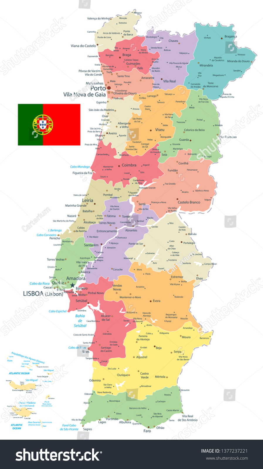 Portugal Map Administrative Divisions Isolated On Stock Vector Royalty Free 1377237221 0241