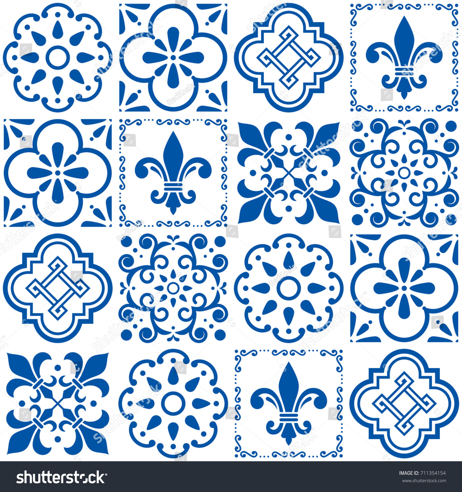 stock vector portuguese vector tiles pattern lisbon seamless indigo blue tile design azulejos vintage 711354154