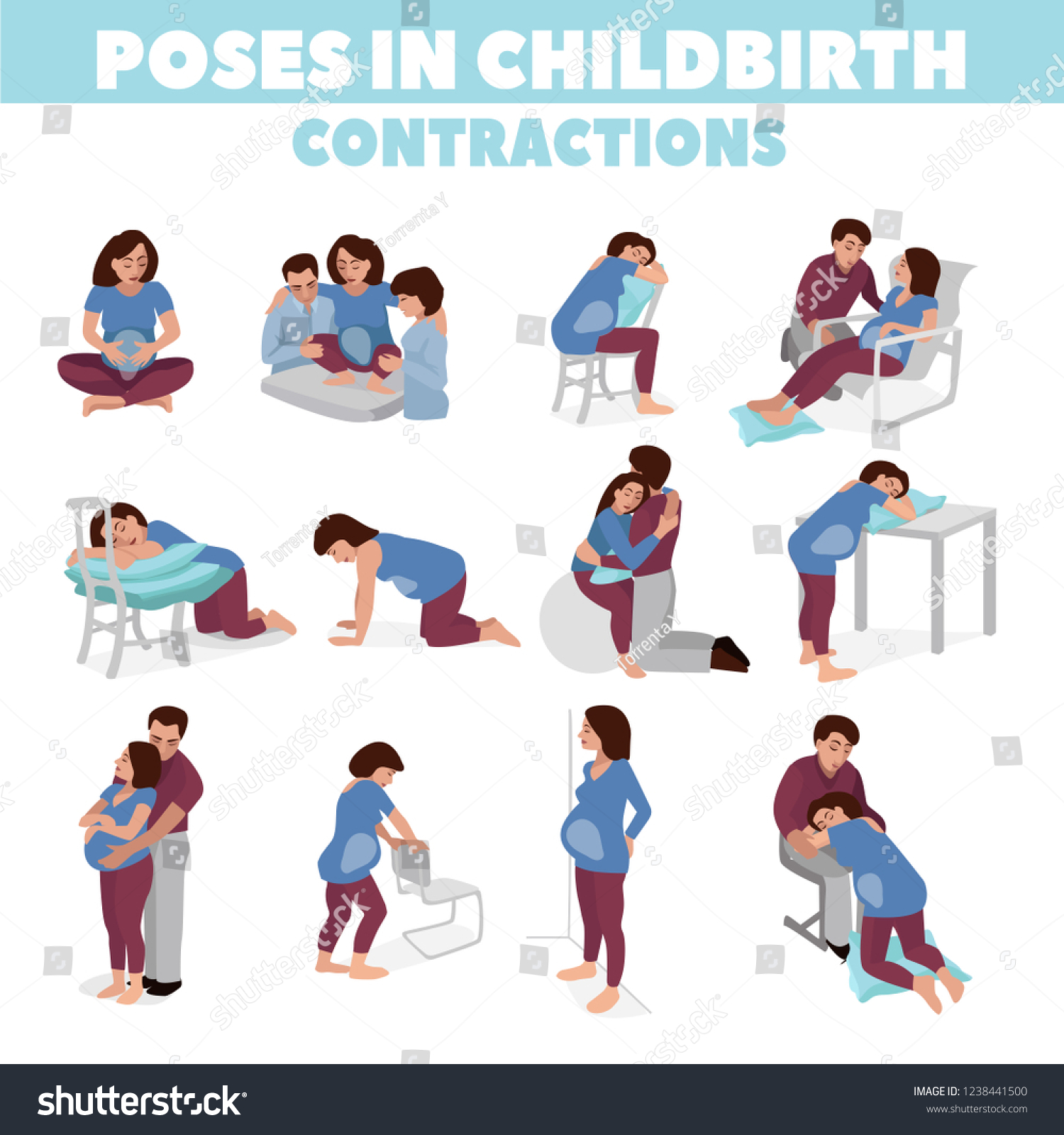 Poses Childbirth Birth Pains Relief Labor Stock Vector Royalty Free 1238441500