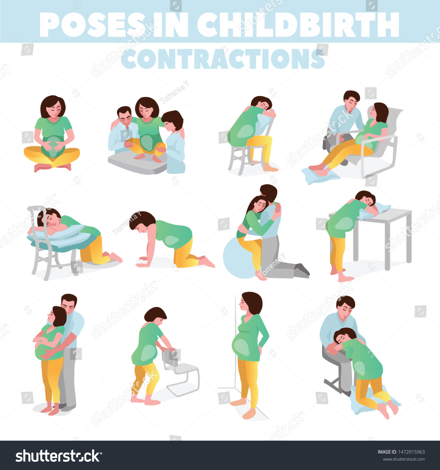 Poses Childbirth Birth Pains Relief Labor Stock Vector Royalty Free 1472015963