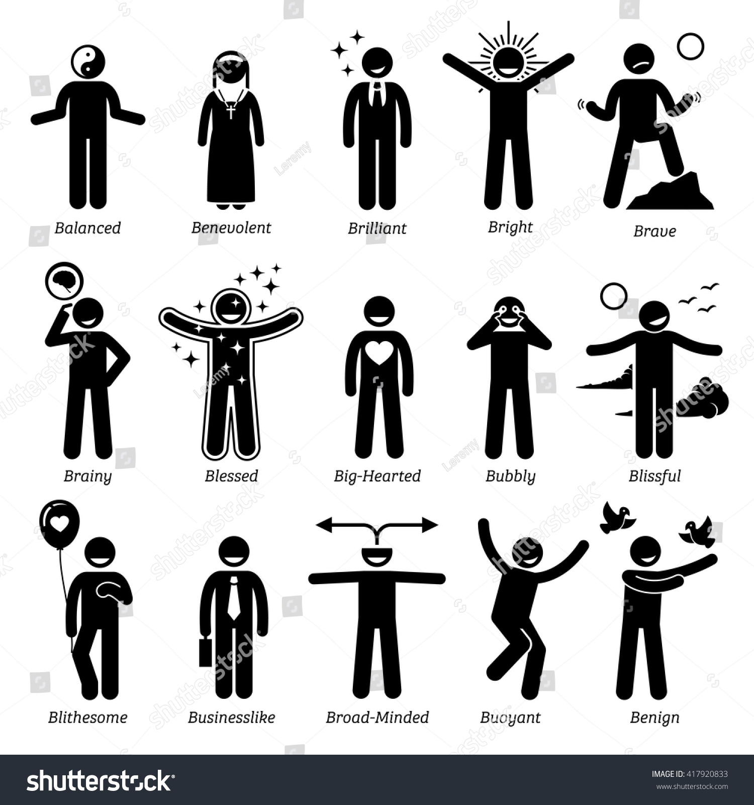 Positive Personalities Character Traits. Stick Figures Man Icons ...