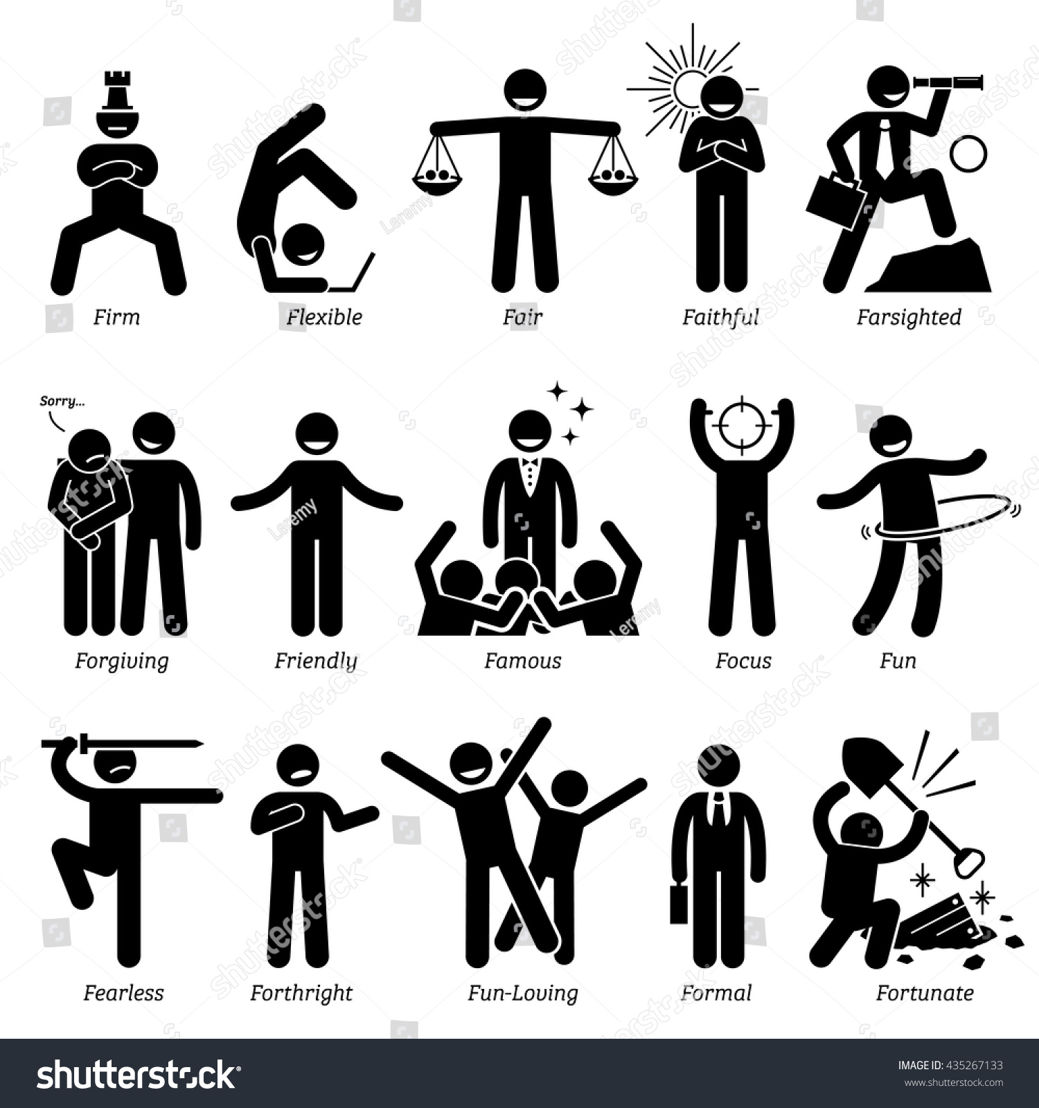 Positive Personalities Character Traits. Stick Figures Man Icons ...