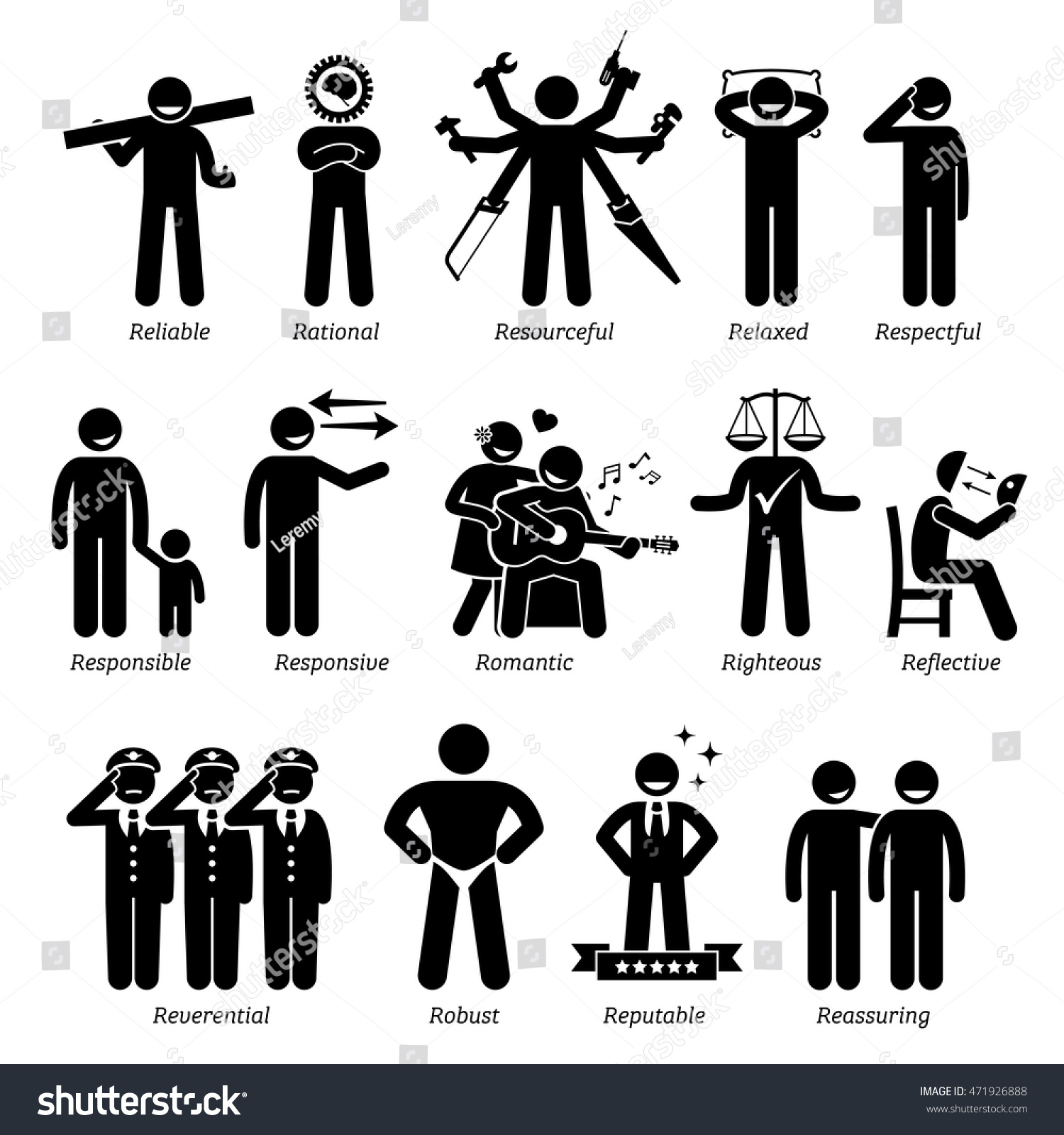 Positive Personalities Character Traits. Stick Figures Man Icons ...