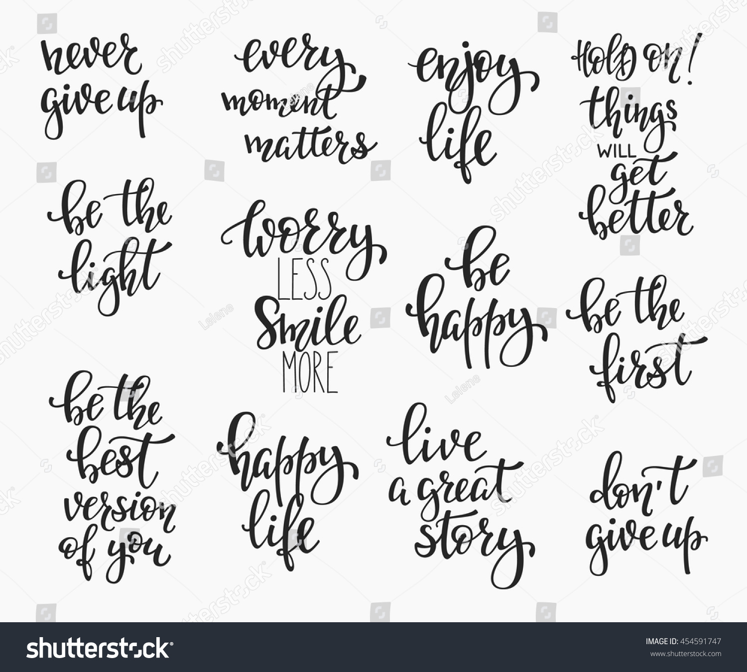 Positive quote lettering set Calligraphy postcard graphic design typography element Hand written vector simple