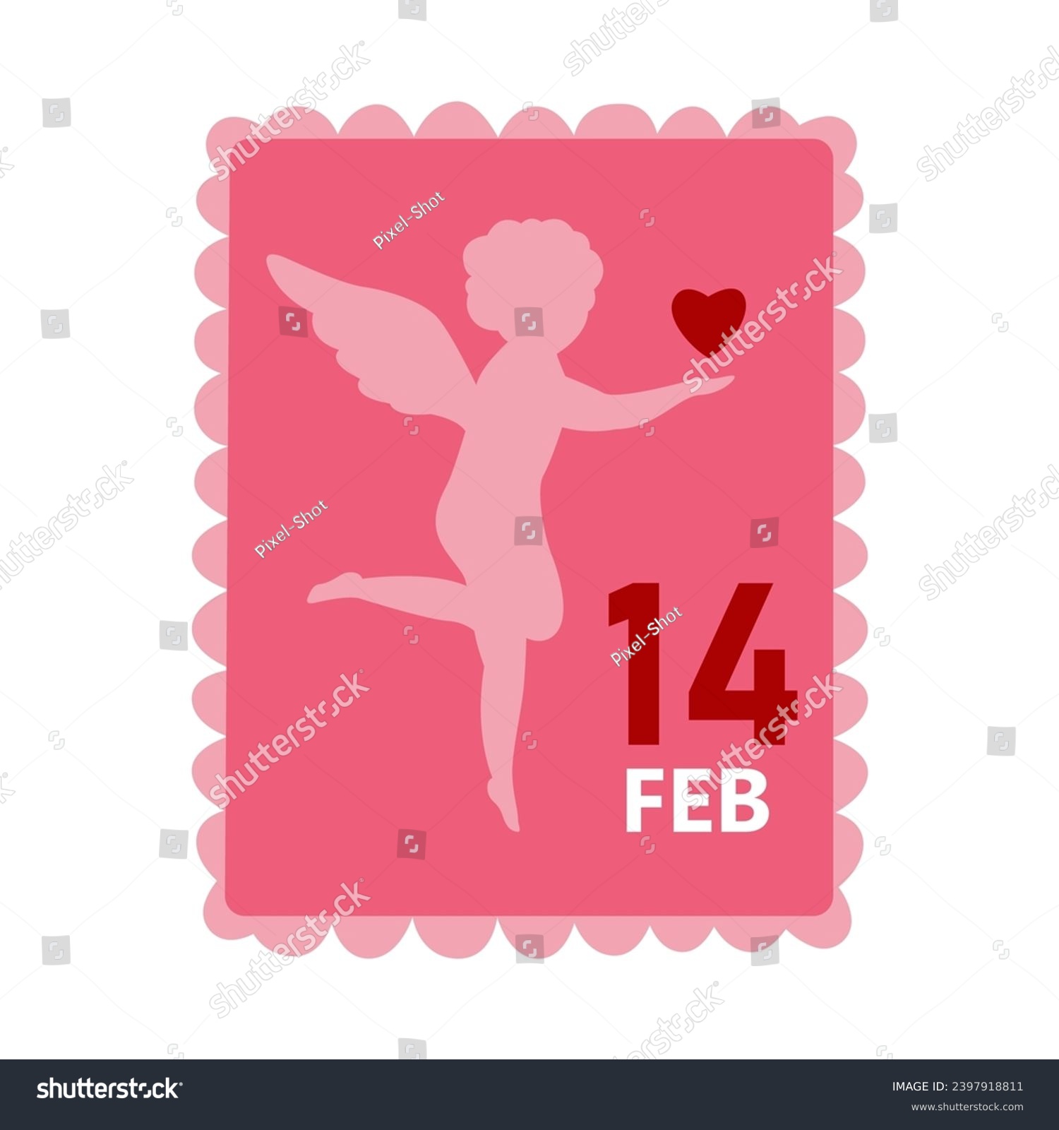 SVG of Postage stamp with Cupid on white background. Valentine's Day ce svg