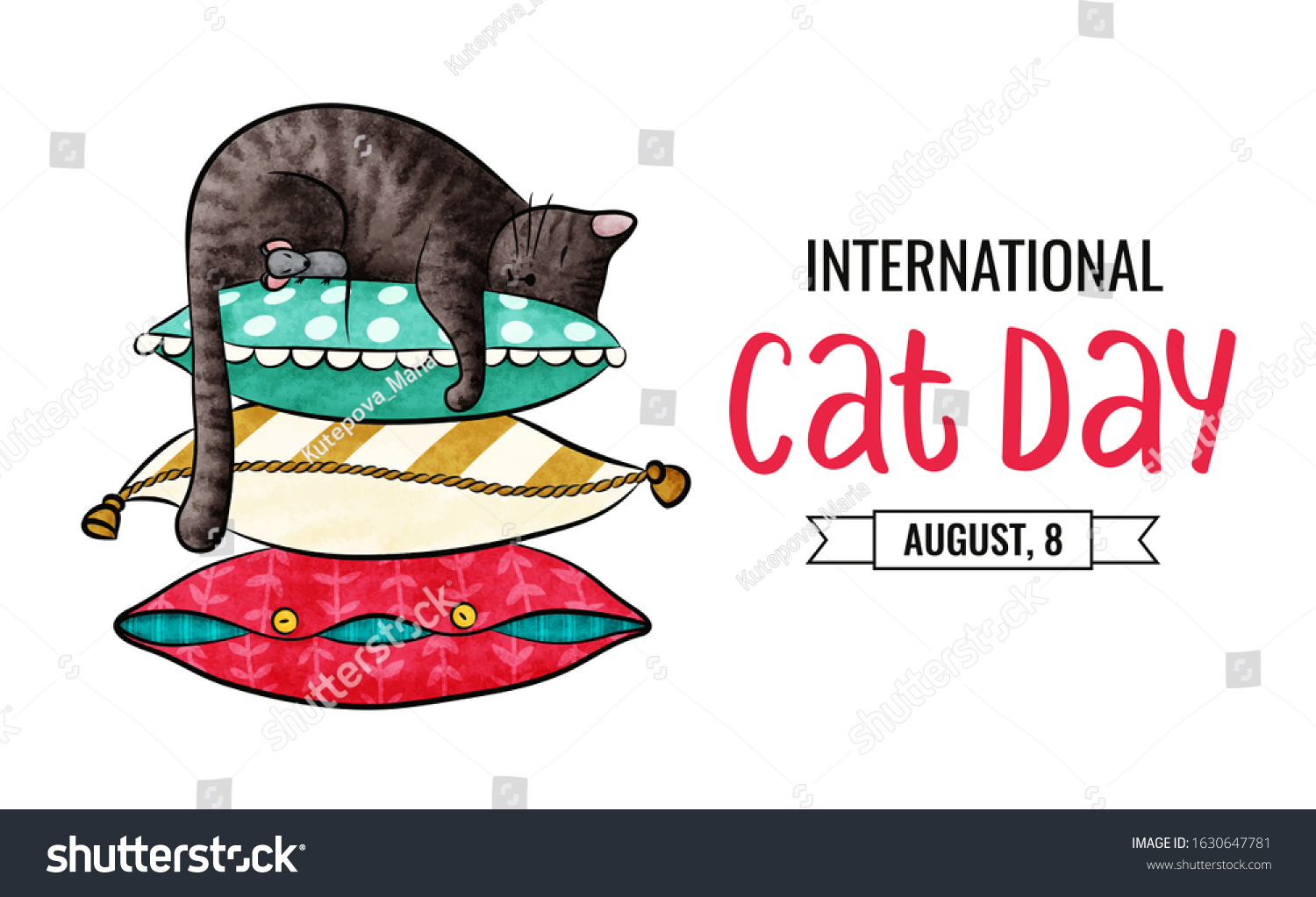 Postcard International Cat Day On August Stock Vector Royalty Free 1630647781