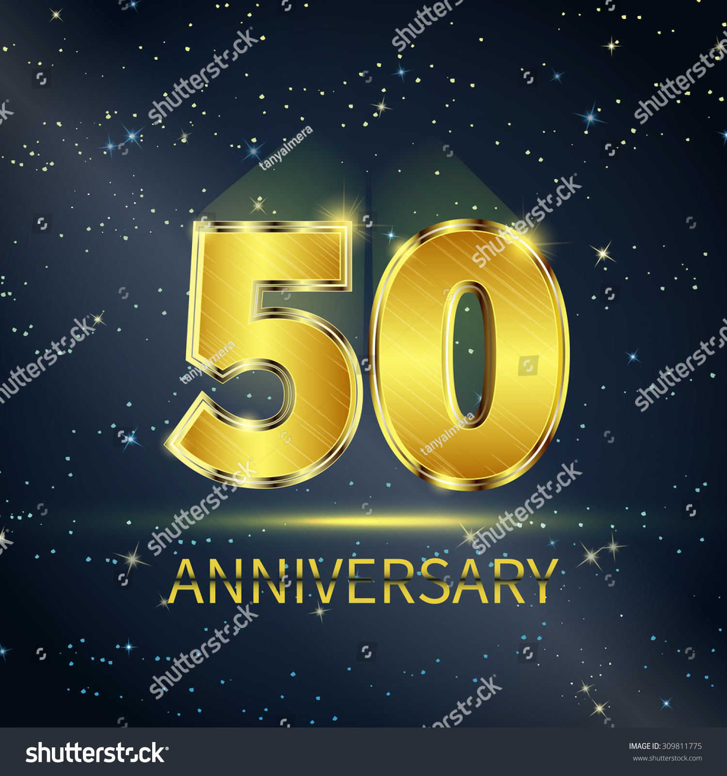 SVG of Postcard 50 years anniversary of golden numbers on dark starry sky svg