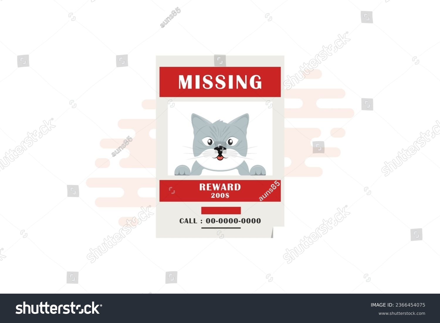 SVG of Poster cartoon missing cat with reward money on isolated background svg