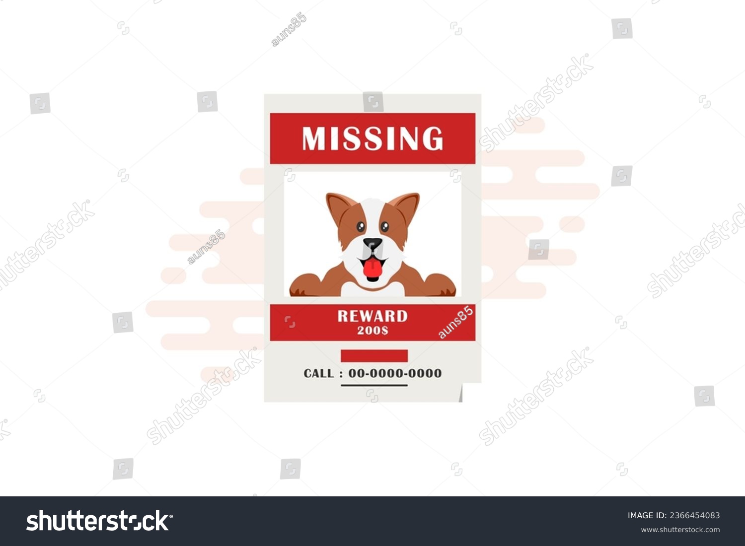 SVG of Poster cartoon missing dog with reward money on isolated background svg