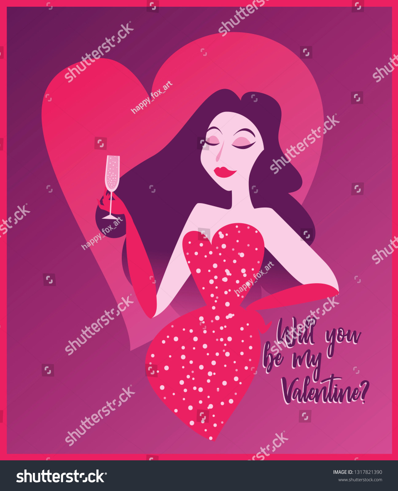 Poster Valentines Day Glamour Lady Drinking Stock Vector Royalty Free 1317821390