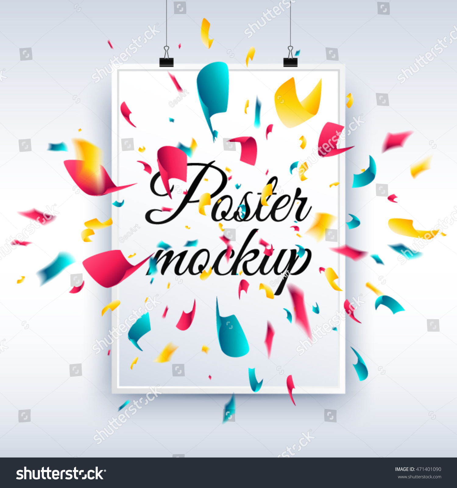 Download Poster Mockup Confetti Explosion On Light Stock Vector Royalty Free 471401090