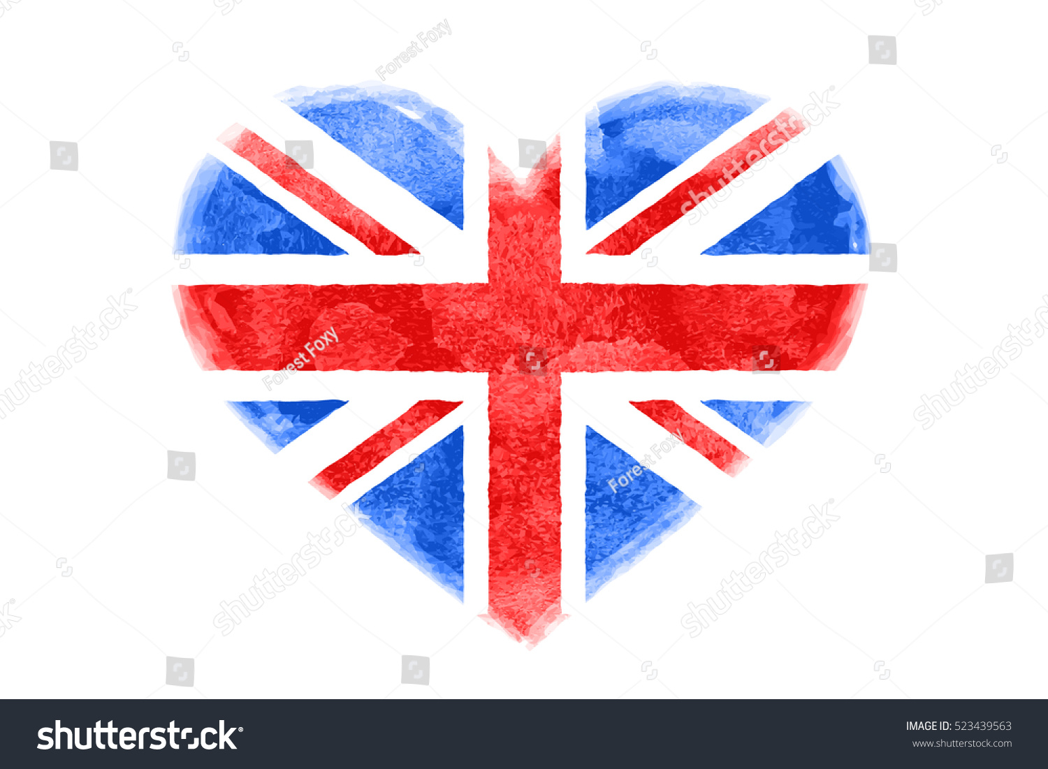 SVG of Poster of watercolor heart shape Great Britain flag. Red and blue isolated heart symbol on white background. Watercolor heart with British flag. Vector Illustration svg