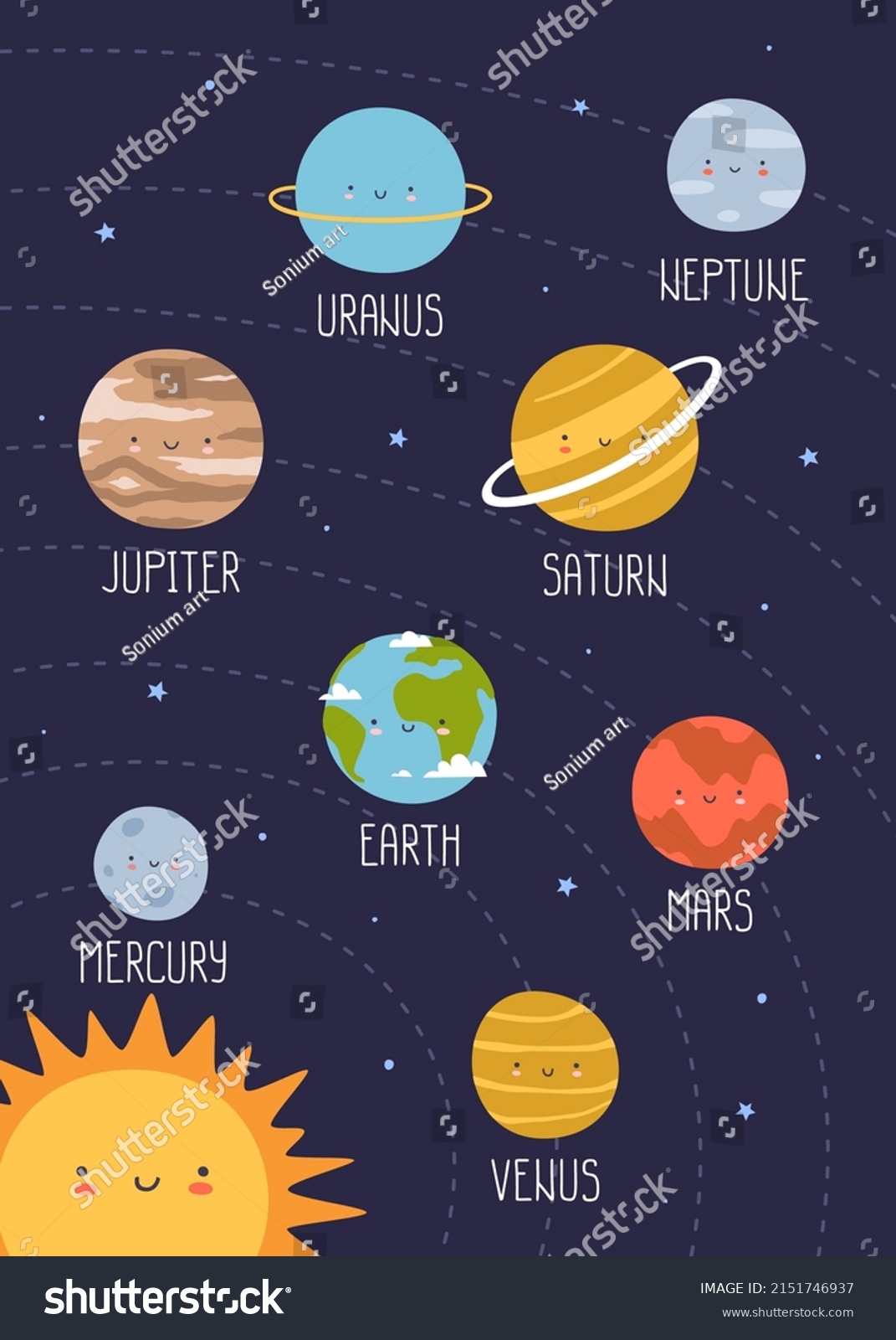 Poster Cute Planets Solar System Education Stock Vector (Royalty Free ...