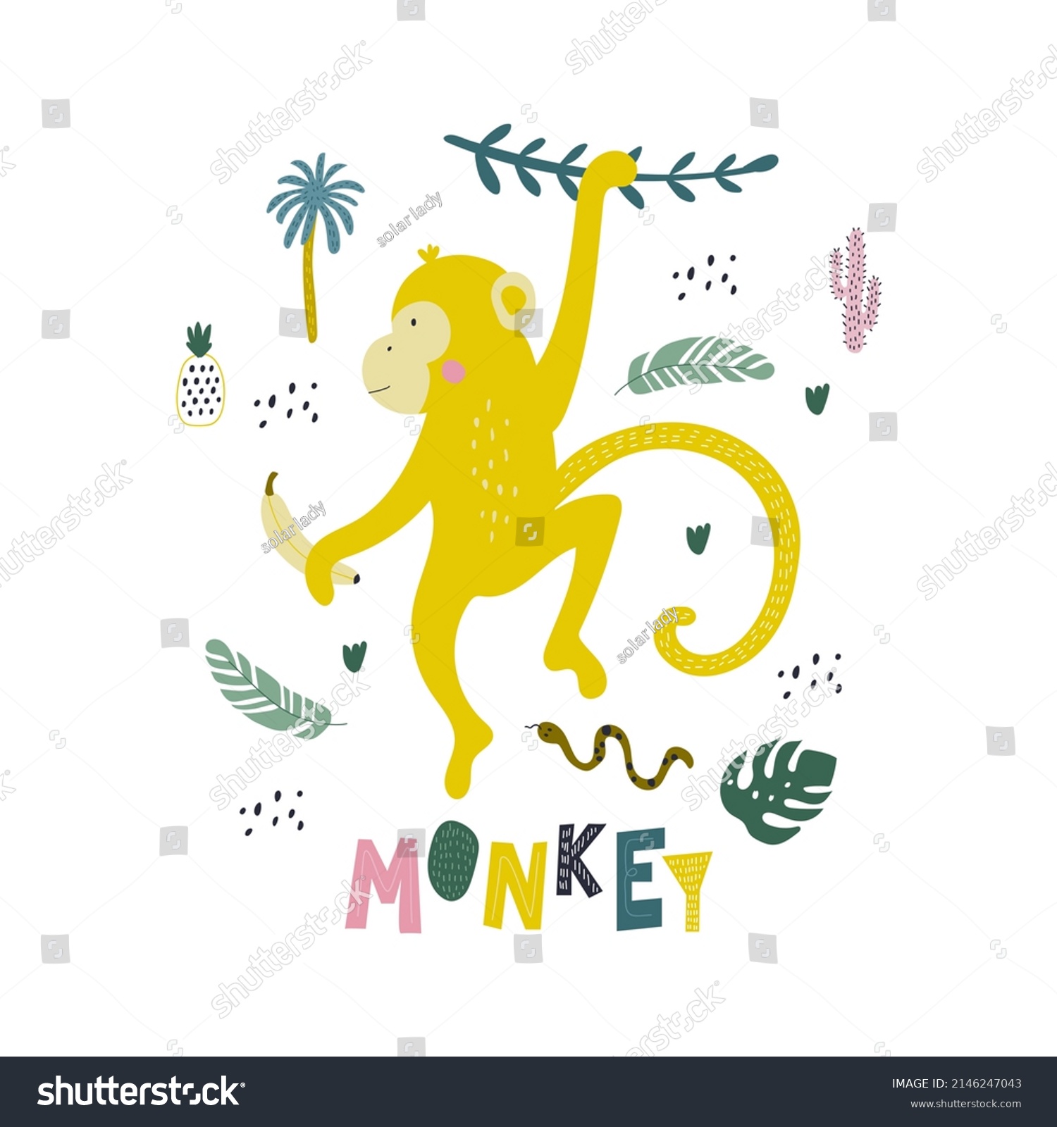 Poster Monkey Kids Print Vector Illustration Stock Vector (Royalty Free ...