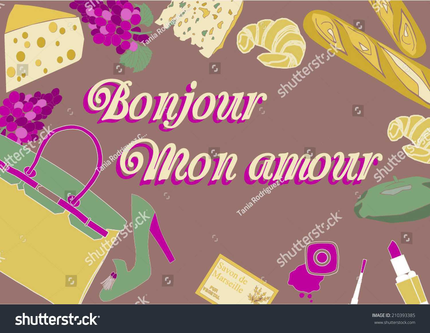 Poster Text Bonjour Mon Amour Frame Stock Vector Royalty Free