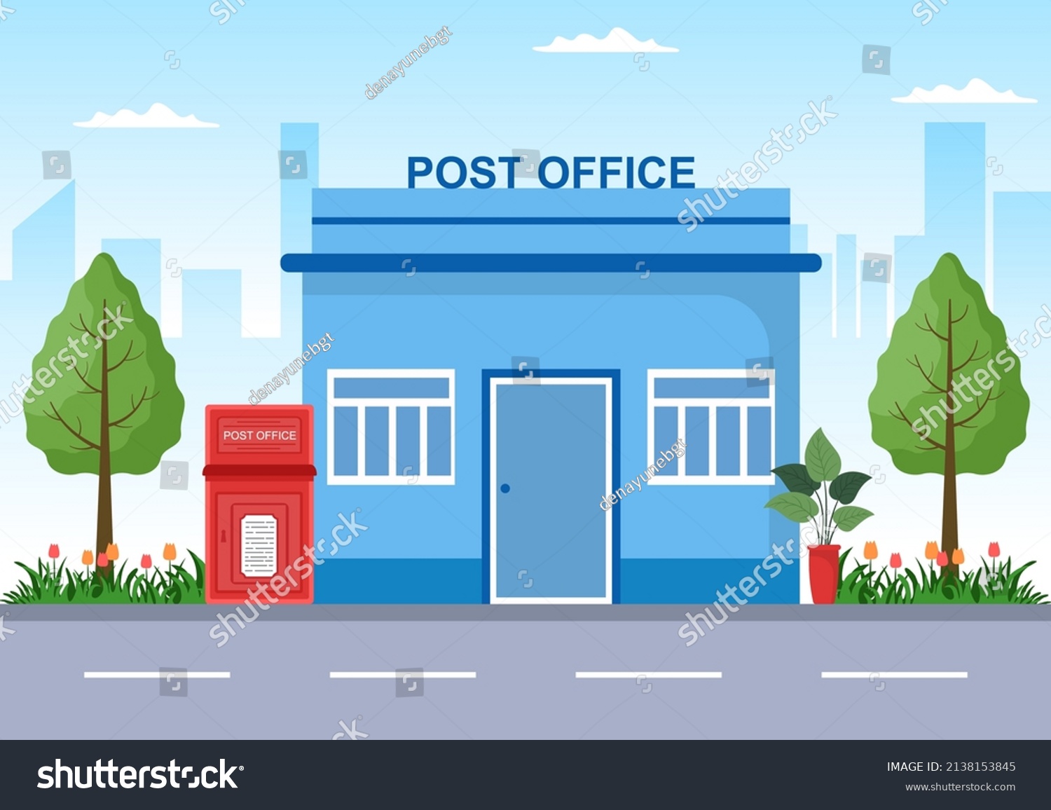 Postman Cartoon Building Vector Illustration Wearing Stock Vector ...