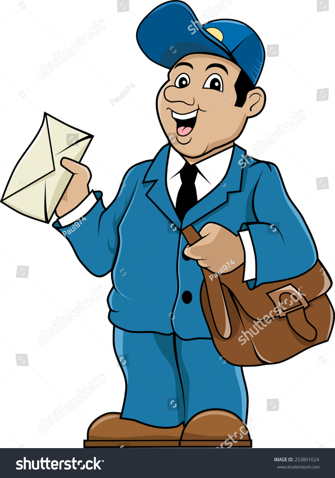 Postman. Postman With Bag And Letter. Drawn In Cartoon Style. Stock ...