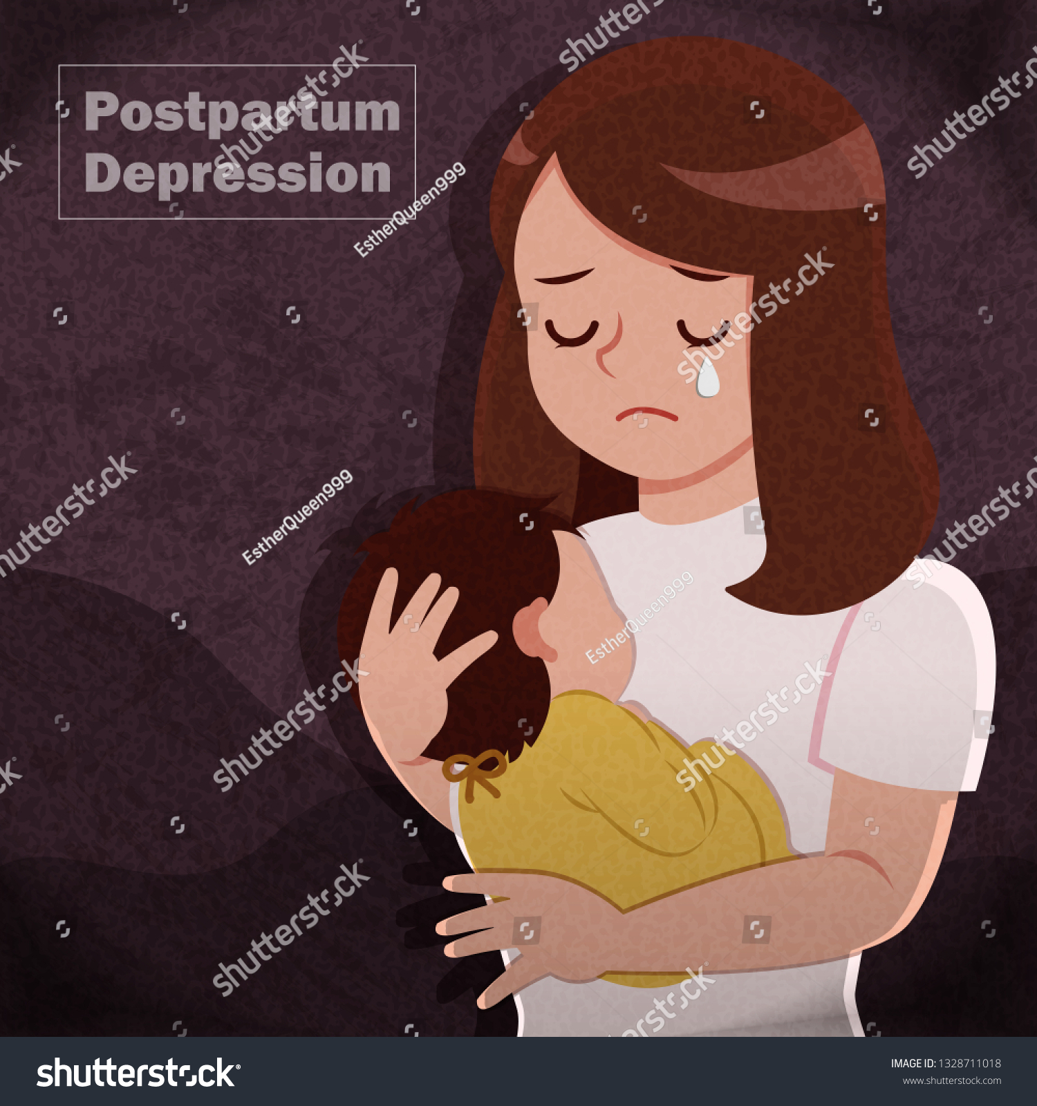 Postpartum Depression Concept Mother Feel Depressed Stock Vector ...