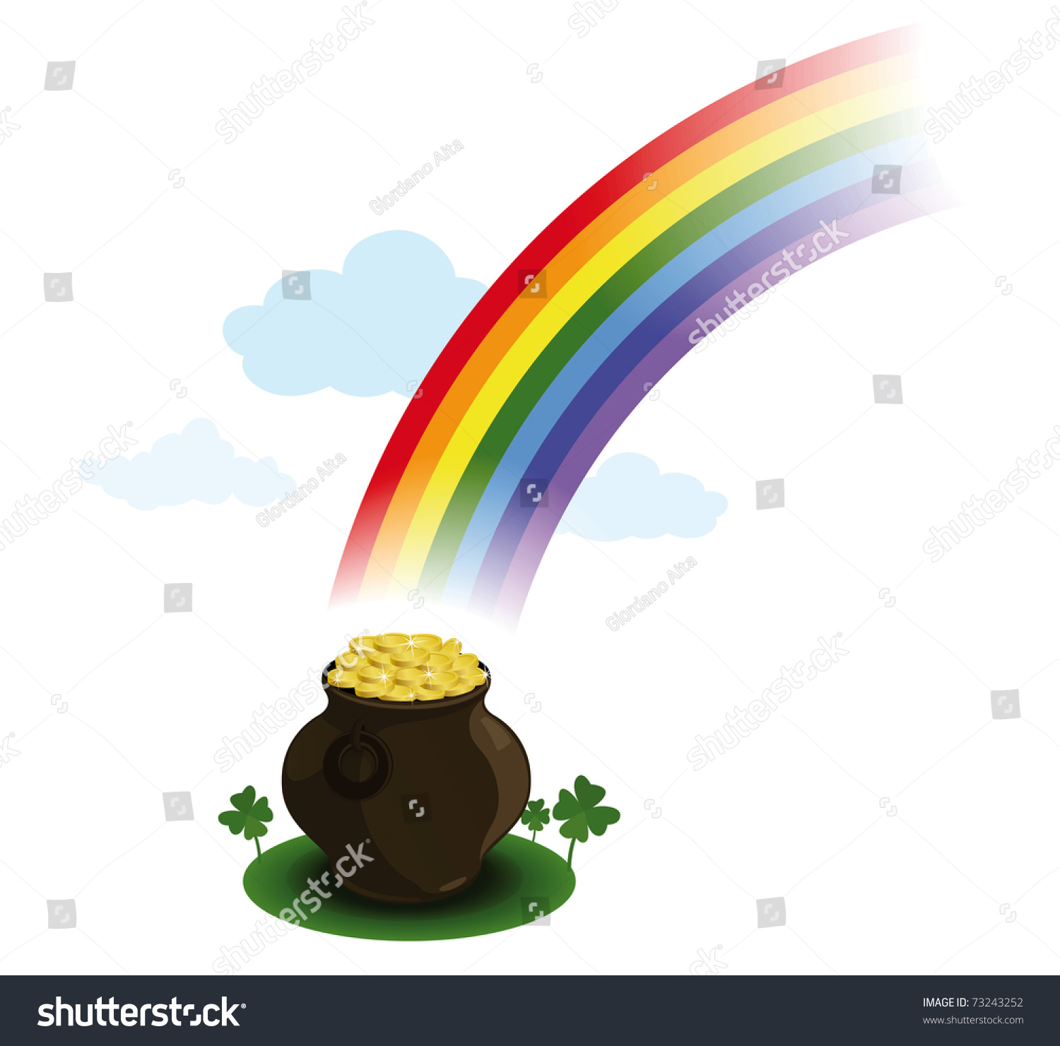 Pot Of Gold Under The Rainbow In Ireland Legend Stock Vector ...