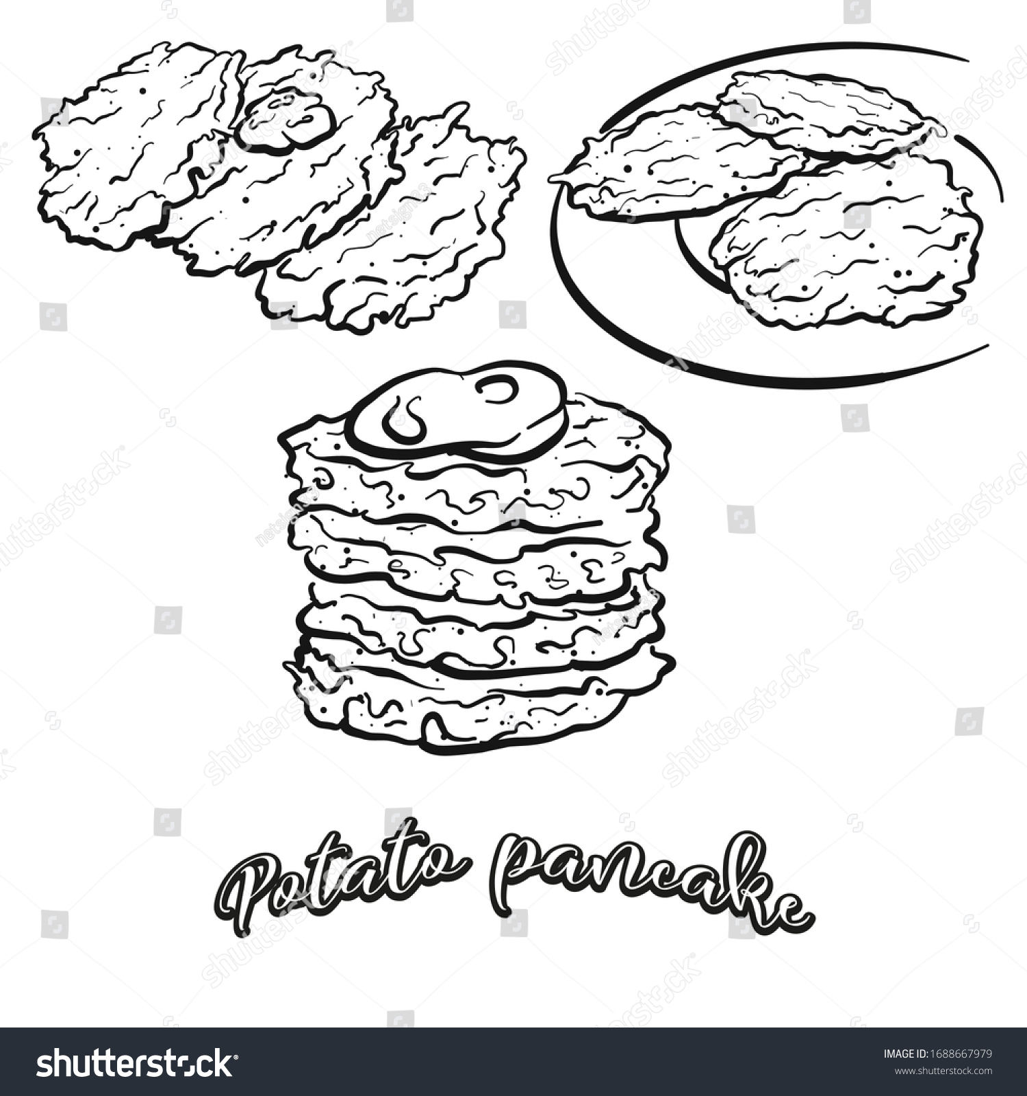 SVG of Potato pancake food sketch separated on white. Vector drawing of Pancake, usually known in Slovakia, Germany. Food illustration series. svg
