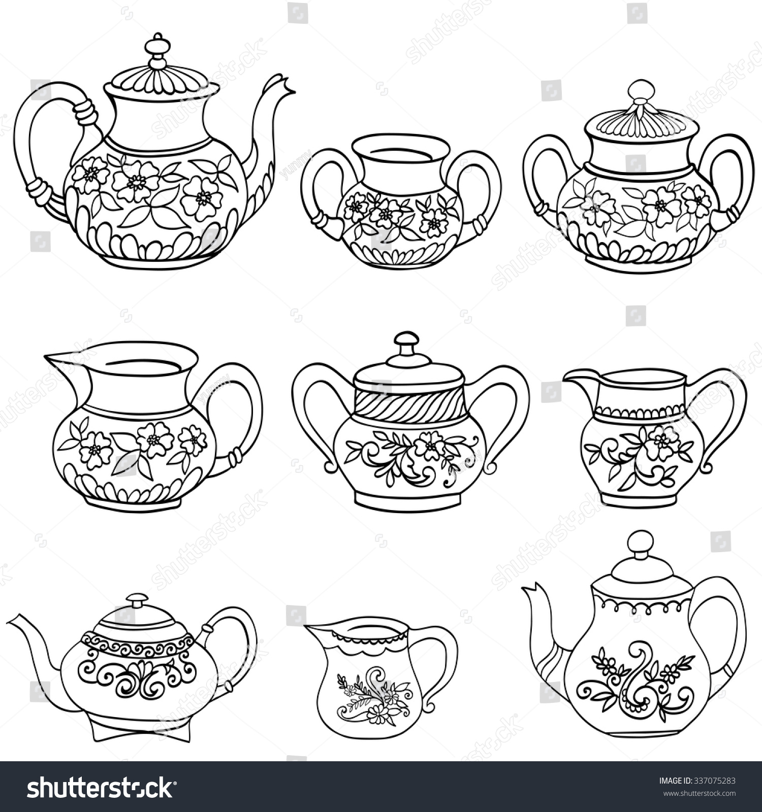 Pottery Line Hand Drawing Vector Set Stock Vector 337075283 Shutterstock