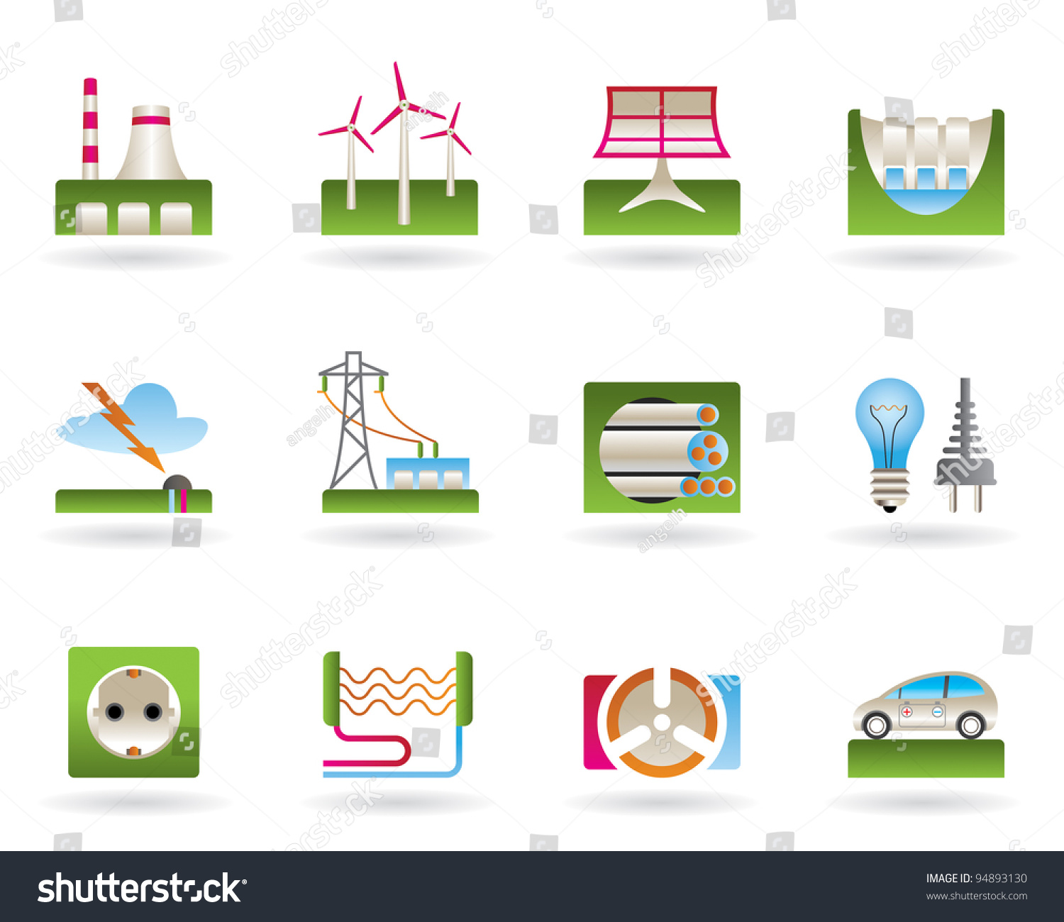 Power Plants Electricity Grids Electricity Consumers Stock Vector ...