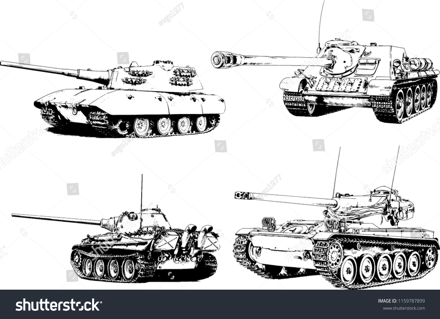 Powerful Tank Gun Drawn Ink Freehand Stock Vector (royalty Free 