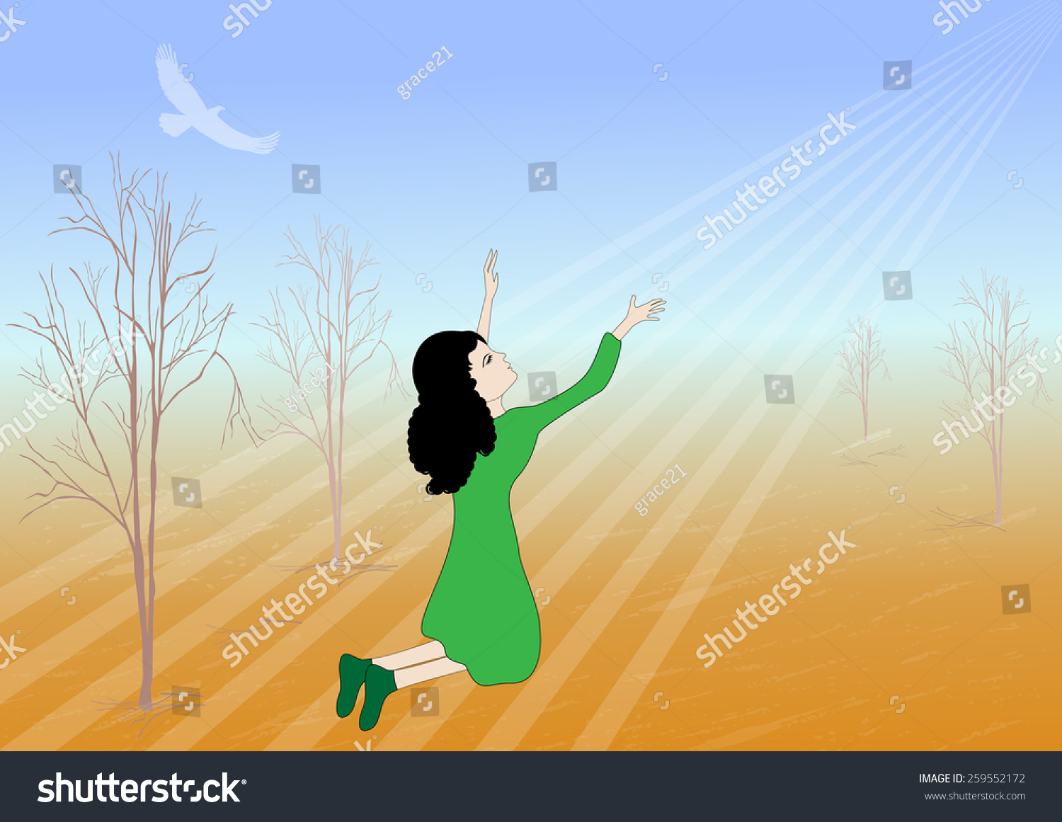 Pray Raingirl Praying Rain Vector Illustration Stock Vector (Royalty