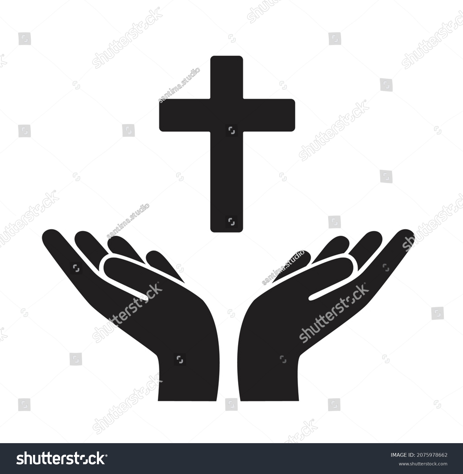 Praying Hand Holding Christian Cross Vector Stock Vector (Royalty Free ...