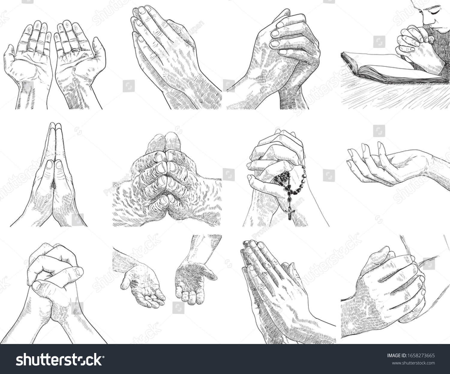 Praying Hands Drawing Art Styles vetor stock (livre de direitos