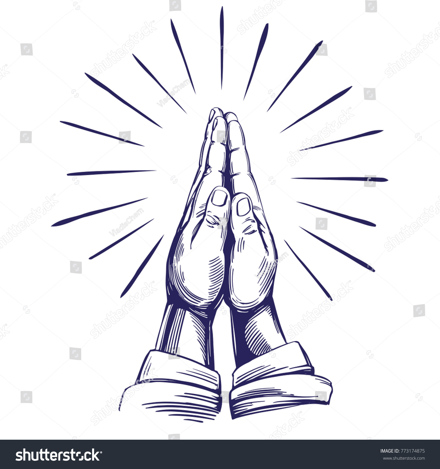 祈りの手 キリスト教の象徴 手描きのベクターイラストスケッチ のベクター画像素材 ロイヤリティフリー