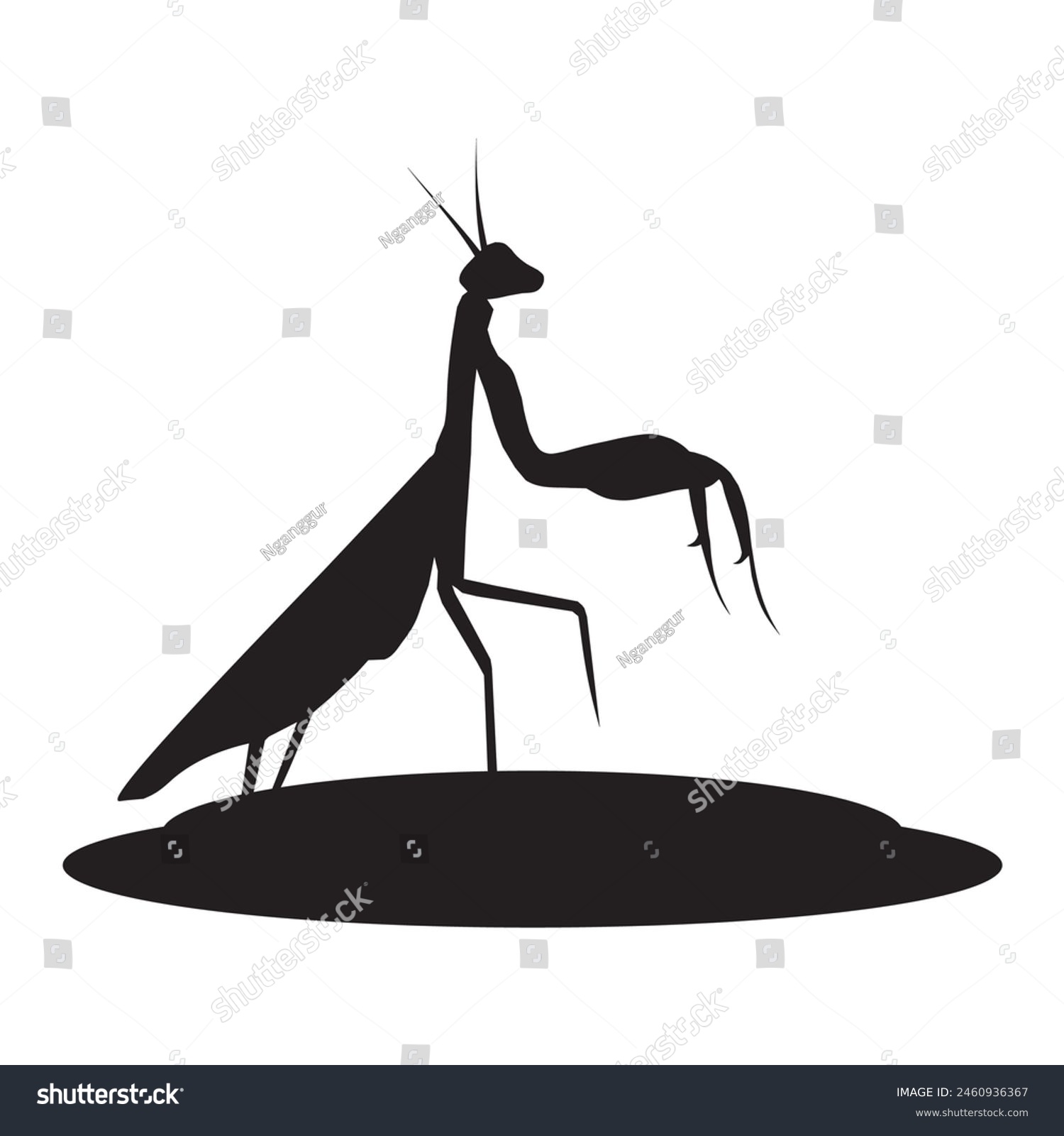 black praying mantis silhouette on white clip art preview