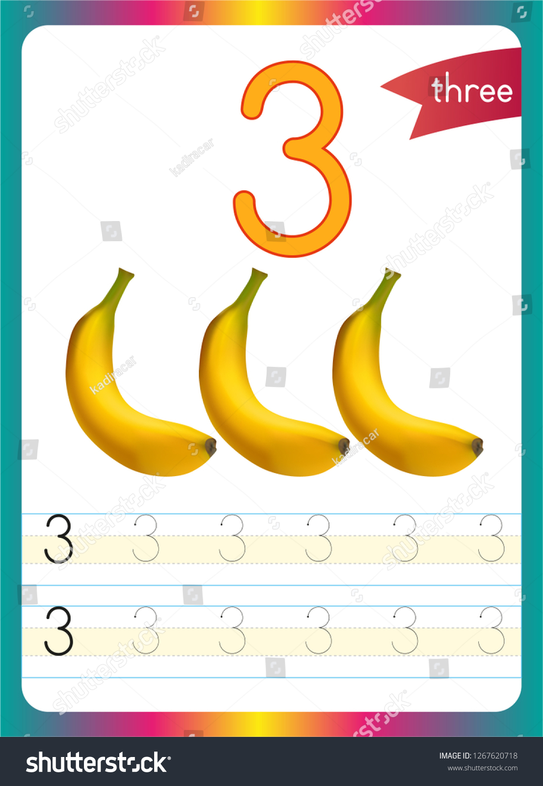 Preschool Kids Learning Material Printable Number Stock Vector (Royalty ...