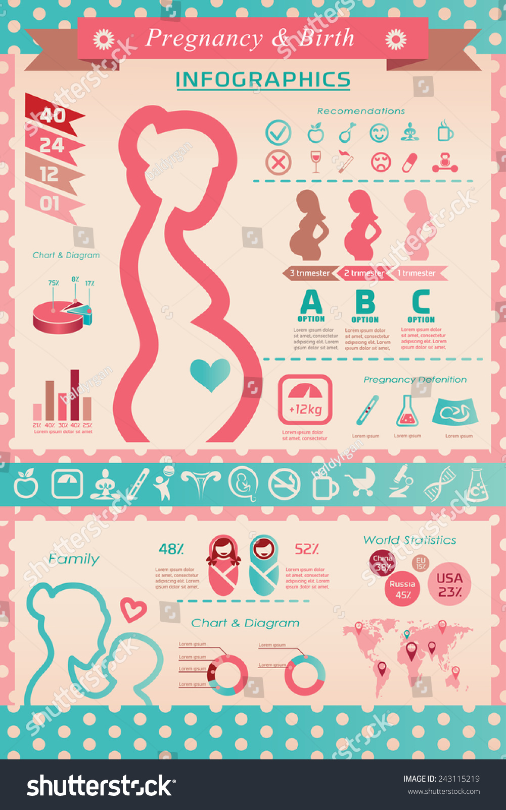 Pregnancy Birth Infographics Presentation Template Icons Stock Vector ...