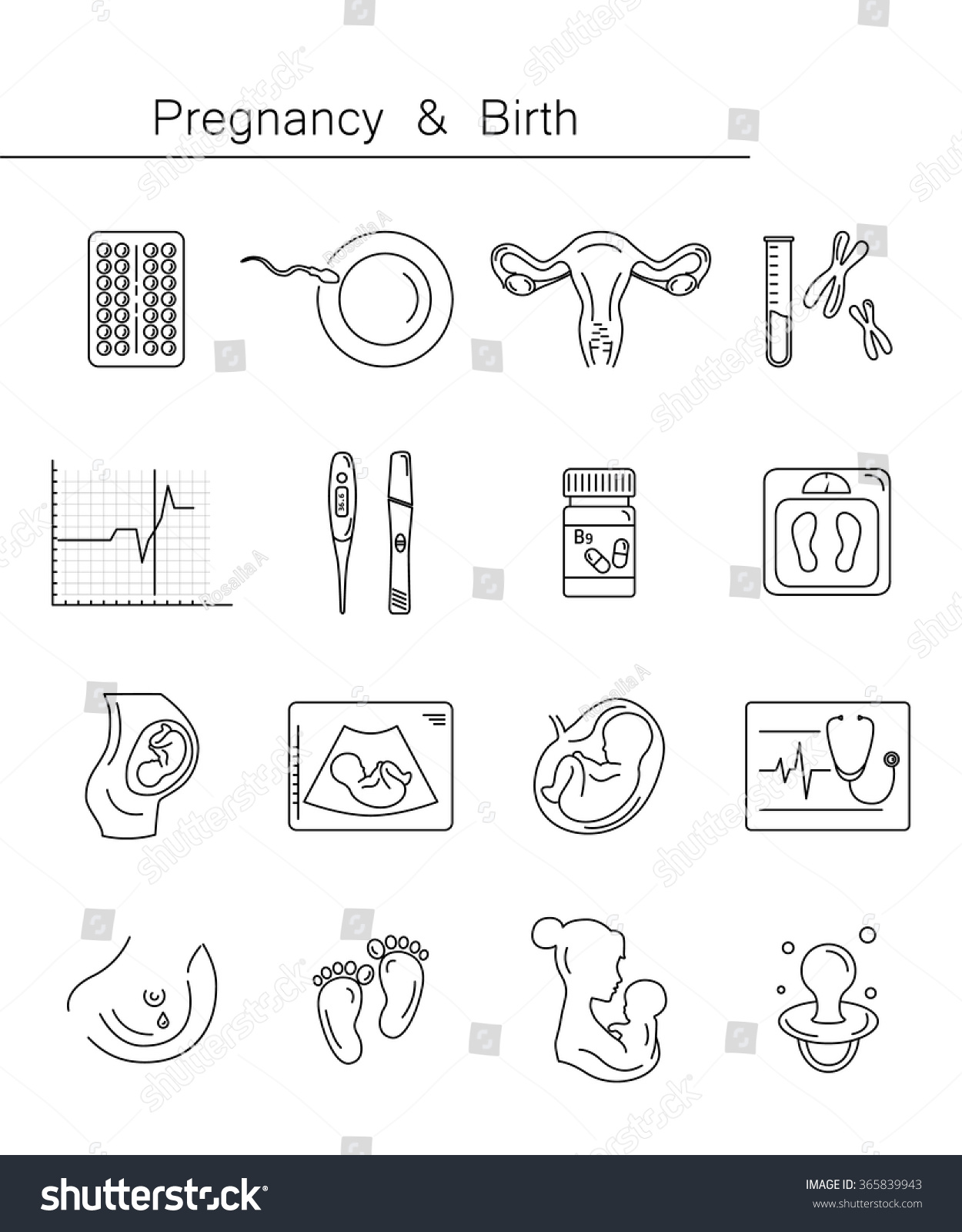 Pregnancy And Childbirth, Obstetrics, Gynecology Line Icons. Human ...