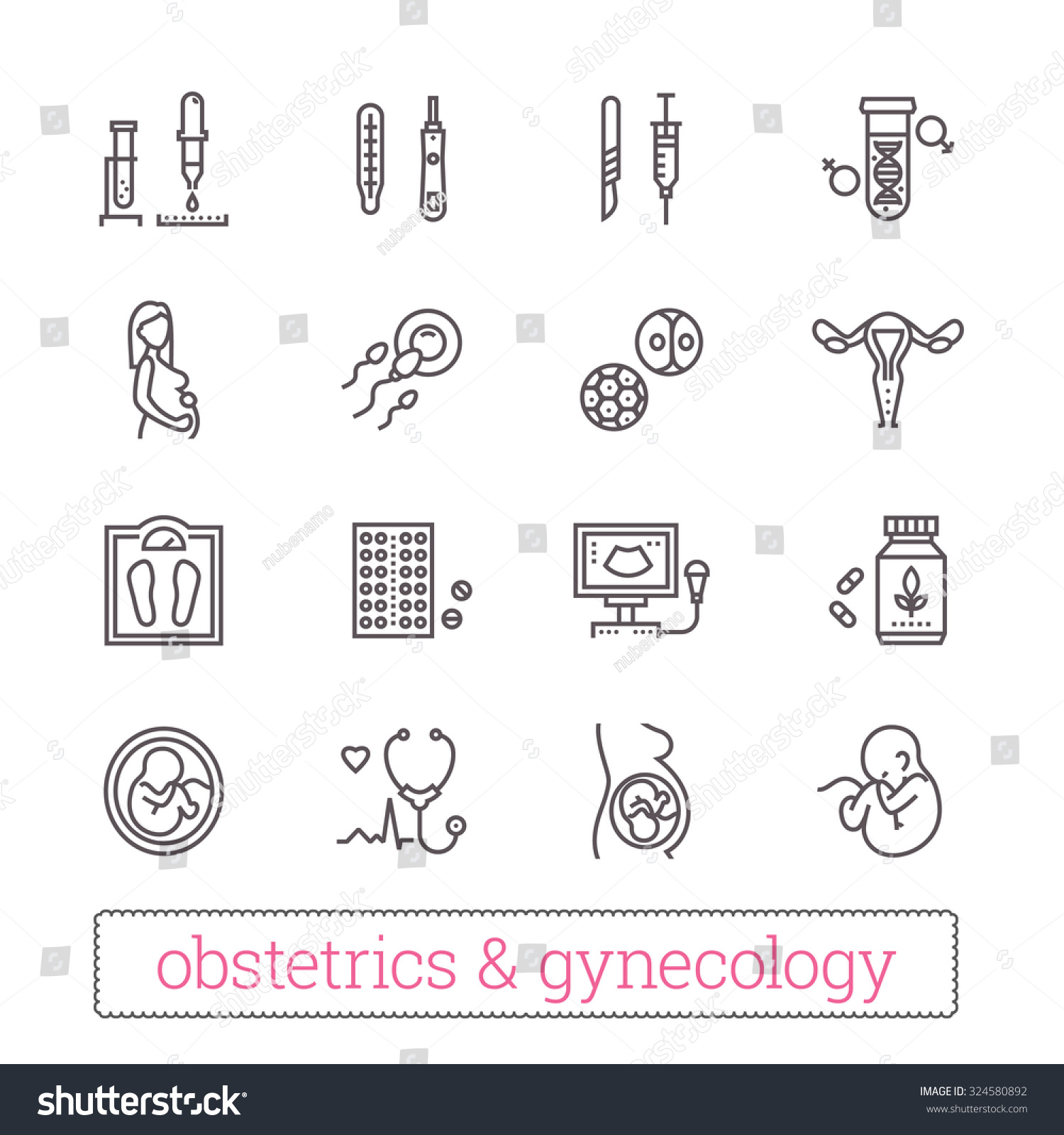 Pregnancy Obstetrics Gynecology Thin Line Icons Stock Vector (royalty 