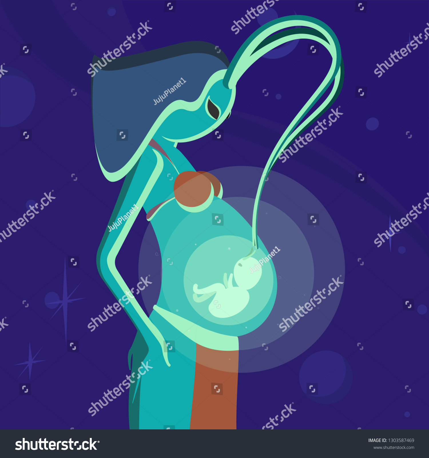 Pregnant Alien Baby Vector Illustration Stock Vector (Royalty Free