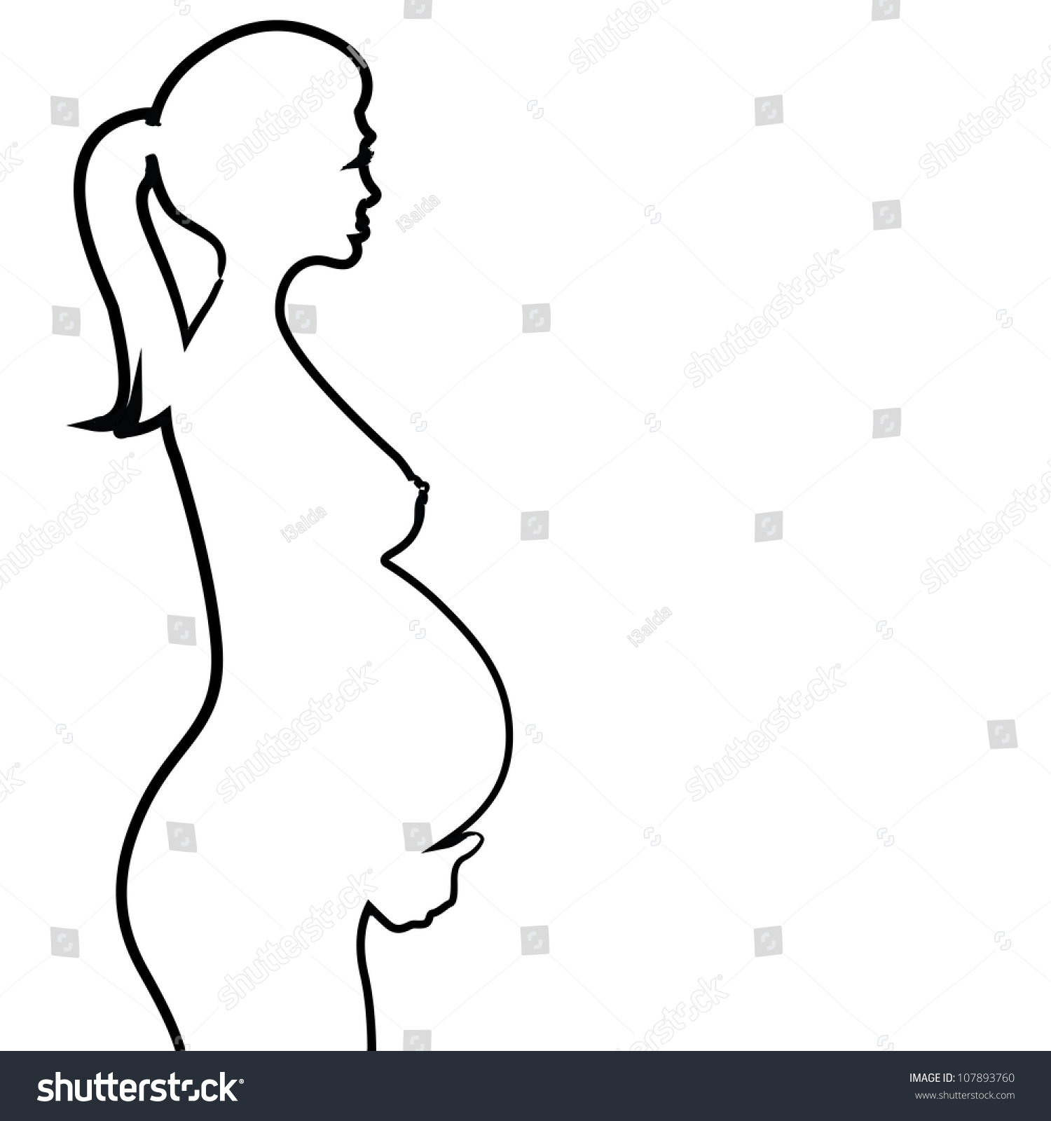 Vektor Stok Pregnant Naked Woman Silhouette Illustration Tanpa Royalti