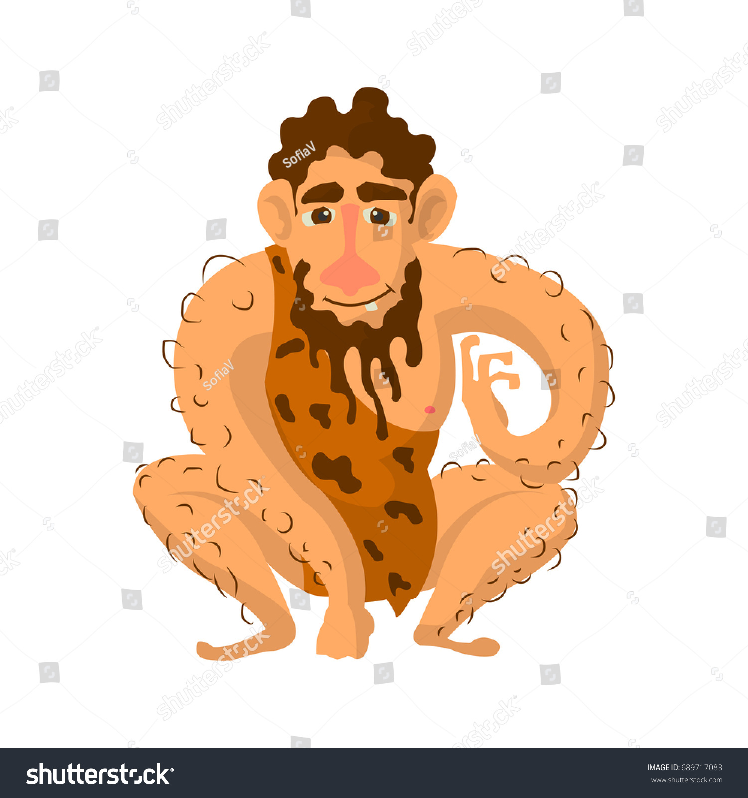 SVG of Prehistoric man with beard dressed in animal skin vector illustration svg