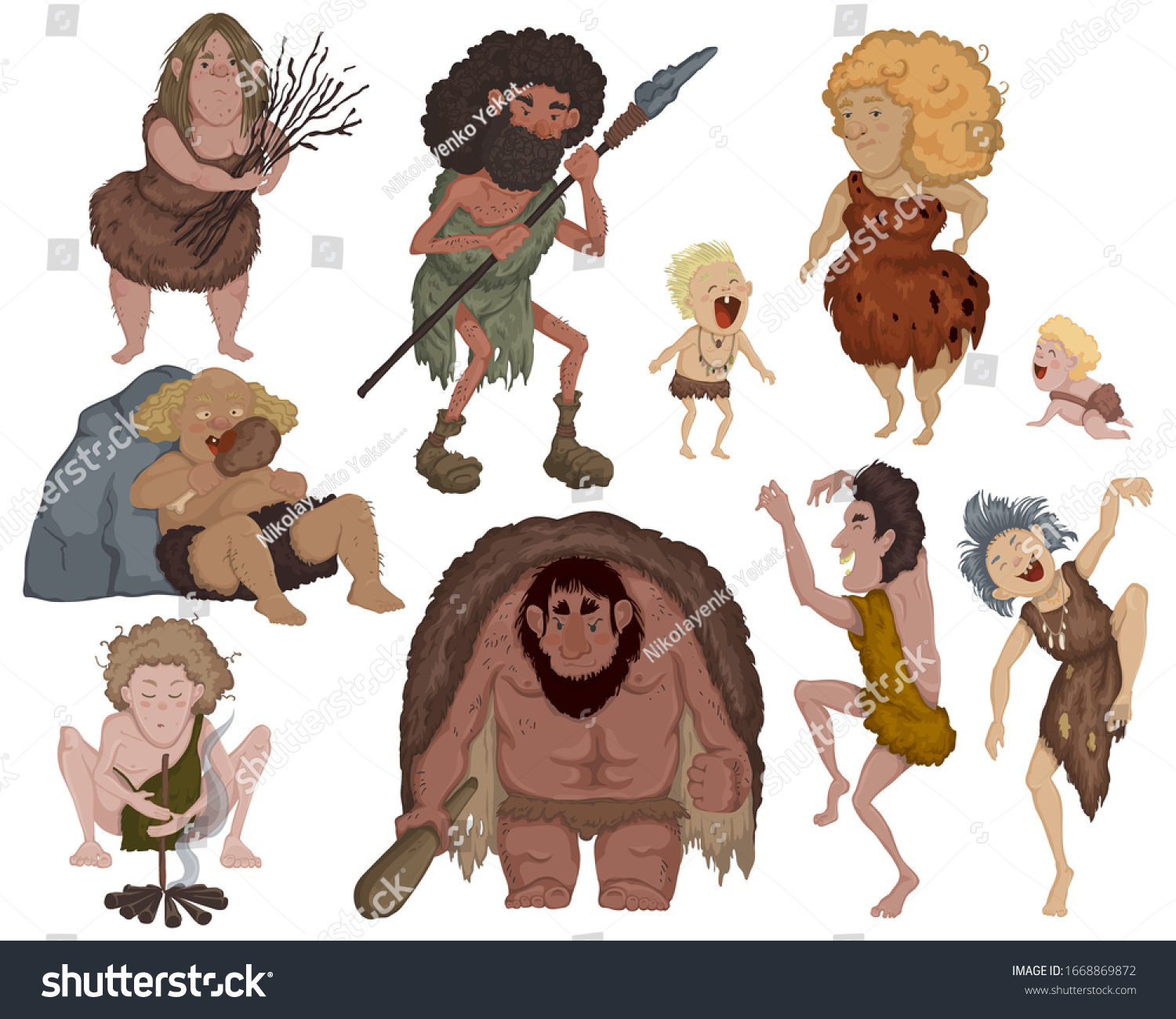 Prehistoric People Set Ancient Cave Family Stock Vector (Royalty Free ...