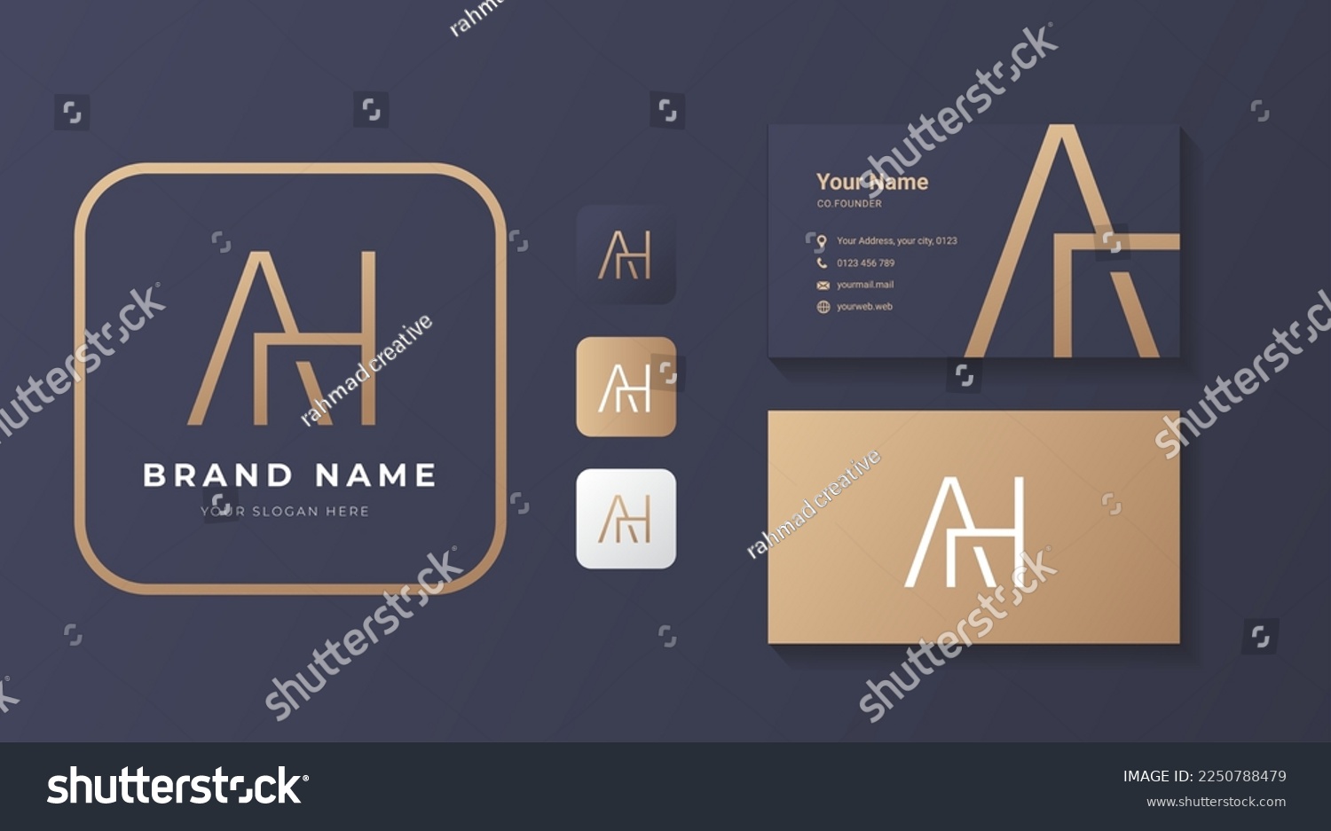 SVG of Premium letter AH logo with golden design. Luxury vector logo with business card template. Elegant corporate identity.
 svg