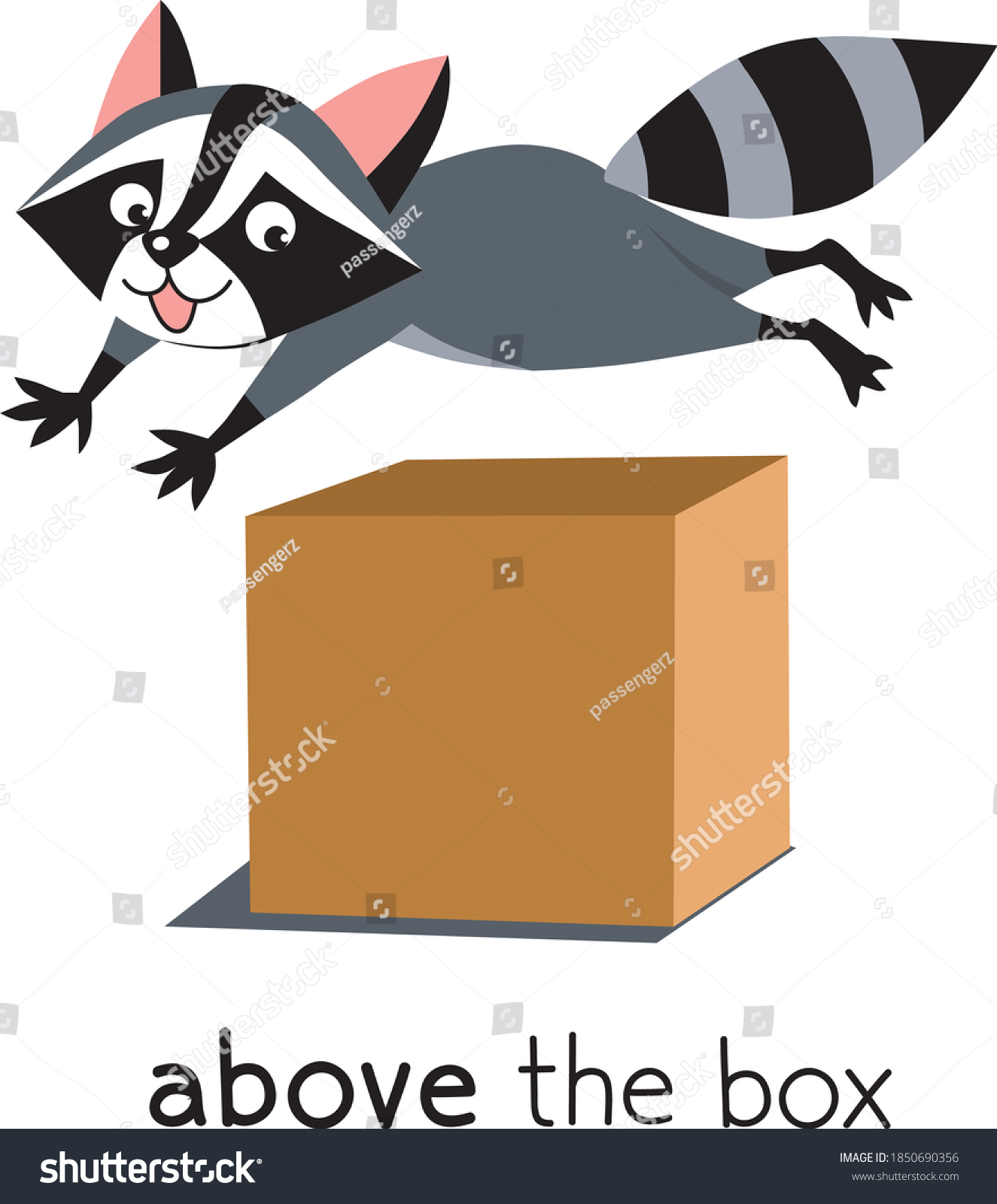 Preposition Place Raccoon Above Box Stock Vector Royalty Free 1850690356