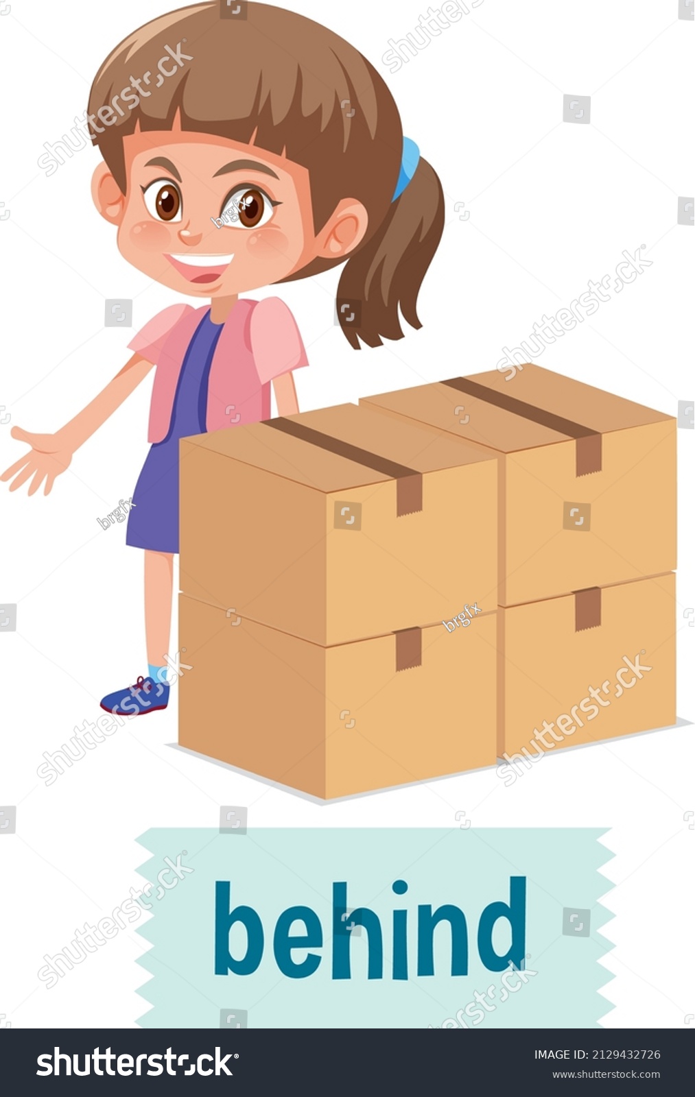 Preposition Place Cartoon Girl Box Illustration Stock Vector Royalty Free 2129432726