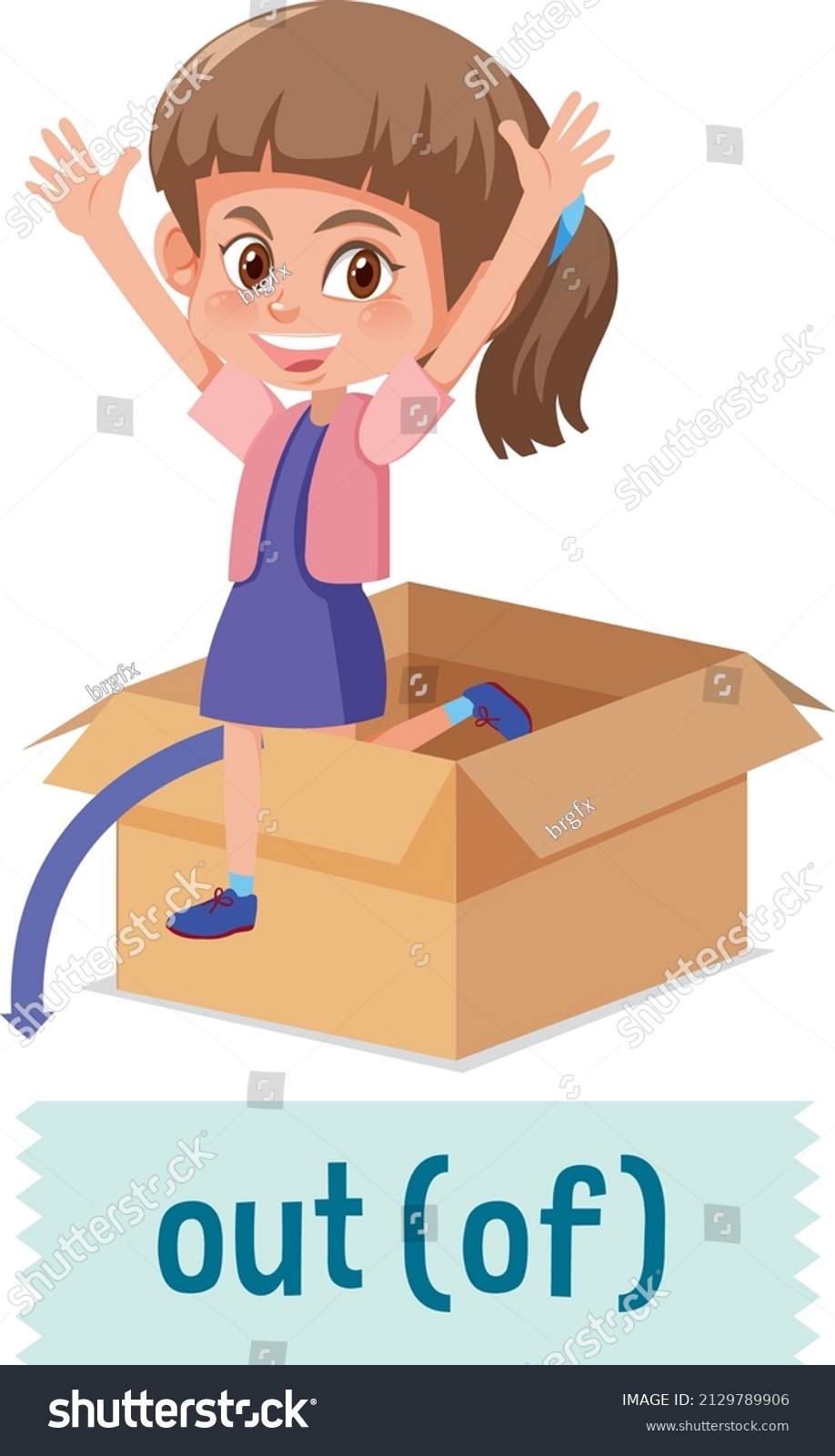 Preposition Place Cartoon Girl Box Illustration Stock Vector Royalty Free 2129789906