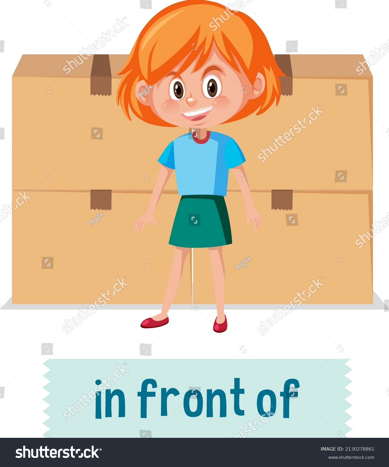 Preposition Place Cartoon Girl Box Illustration Stock Vector Royalty Free 2130278861