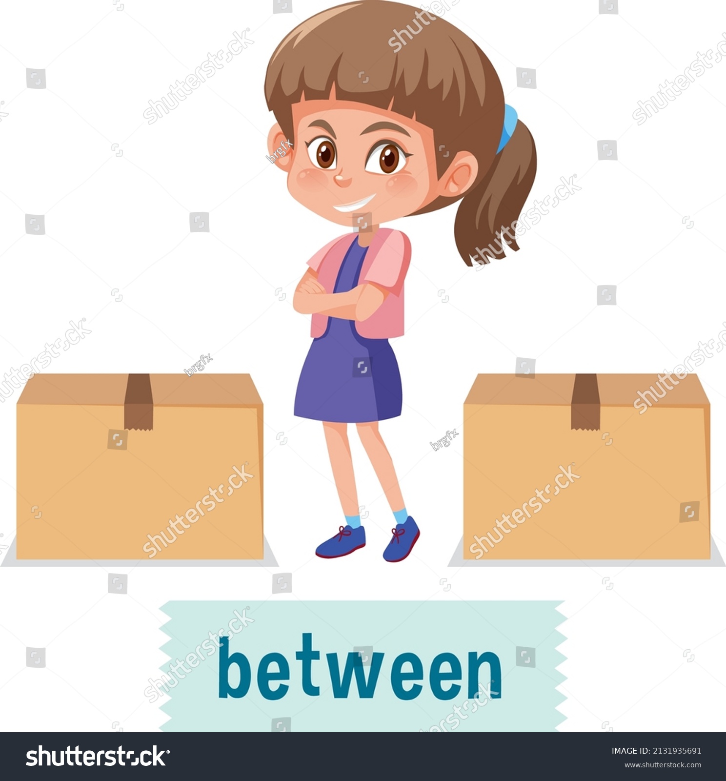 Preposition Place Cartoon Girl Box Illustration Stock Vector Royalty Free 2131935691