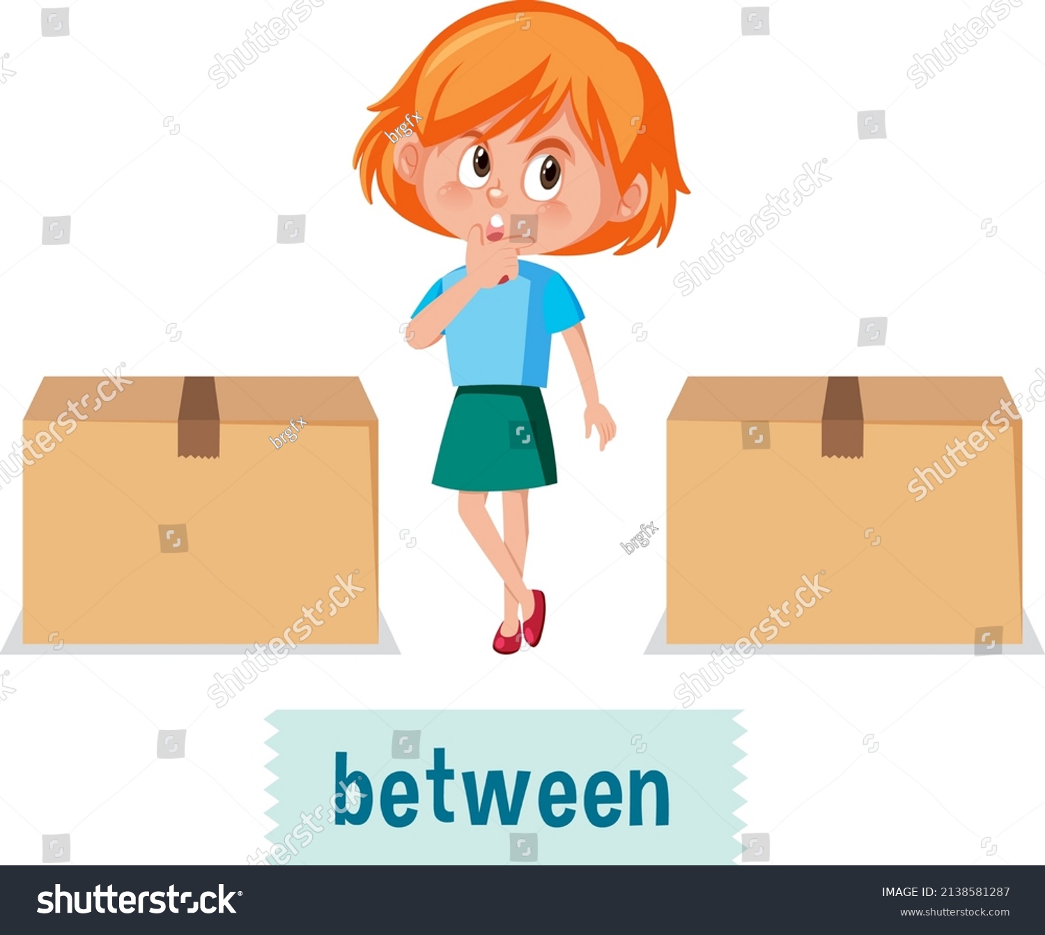 Preposition Place Cartoon Girl Box Illustration Stock Vector Royalty Free 2138581287